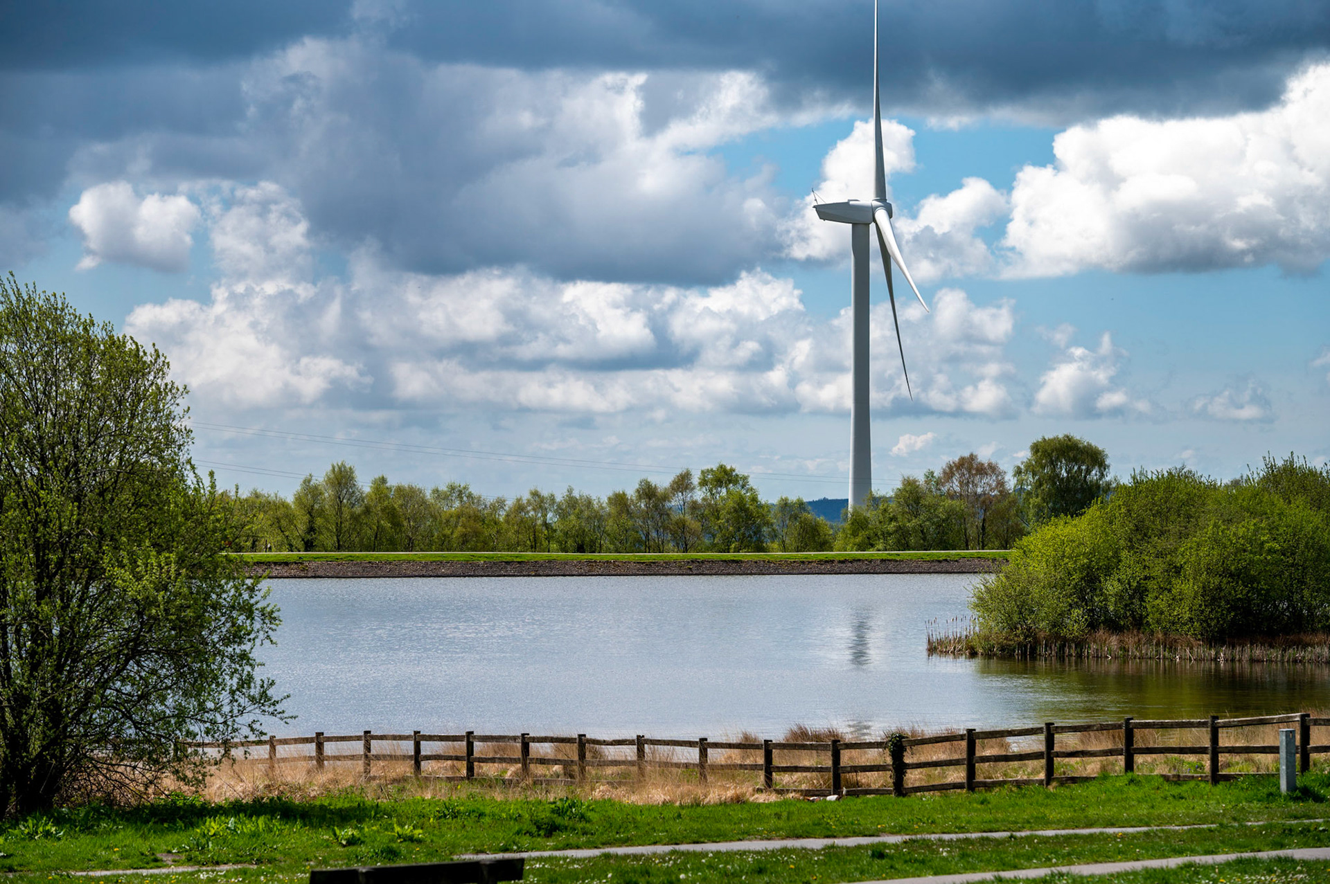 Wind turbine at Penyfan Pond, near Blackwood, South Wales