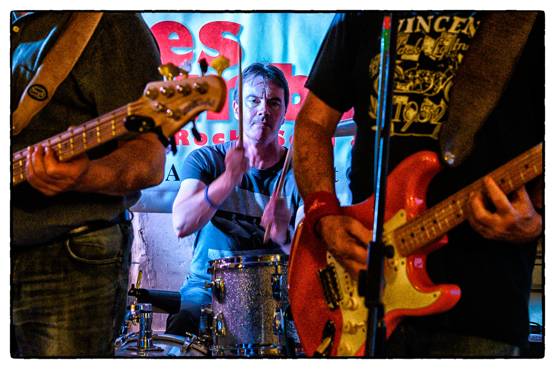 Rock, Rhythm and Blues band Tres Hombres perform at The Three Tuns public house, Chepstow, 8/6/19.