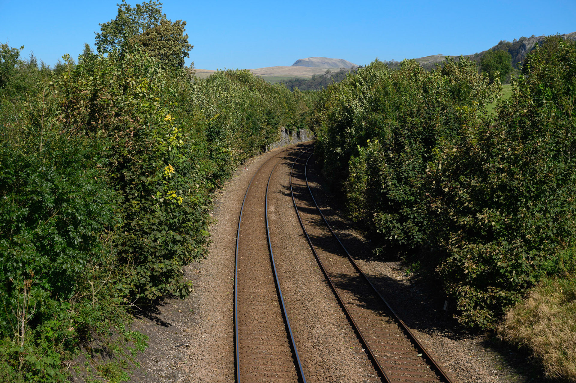 Pen y Ghent north Yorkshire, viewed from the Langcliffe footbridge over the Settle to Carlisle Railway line.