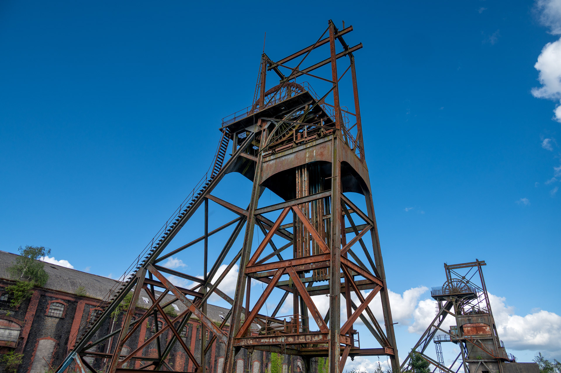 The now derelict pithead gear and winding house at Penallta Colliery, Ystrad Mynach.