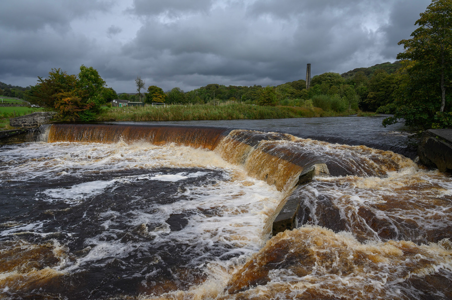 The River Ribble in full flow at Settle, North Yorkshire.