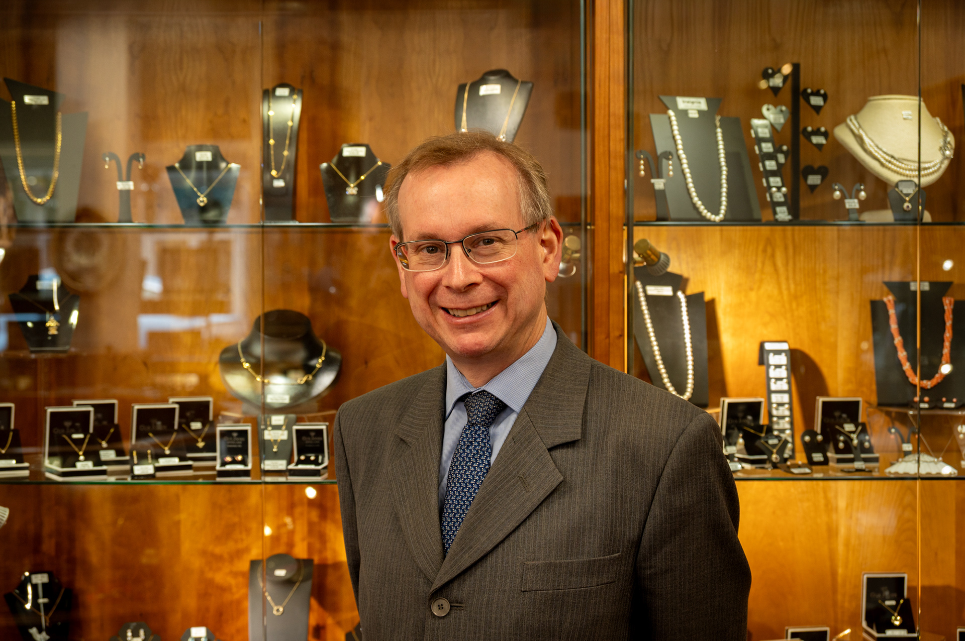 Patrick Jones of Gus Jones Jewellers on Blackwood High Street.  The business is one of Blackwoods most long lived retailers having opened in Blackwood in 1962 after previously trading in a premises in Bargoed which had been opened in 1903 by Patricks Great Grandfather Gus Jones who’s name still adorns the three shops that now constitute the chain in Blackwood, Ebbw Vale and Abergavenny. At one time the business had eleven premises around South Wales. 14/10/25