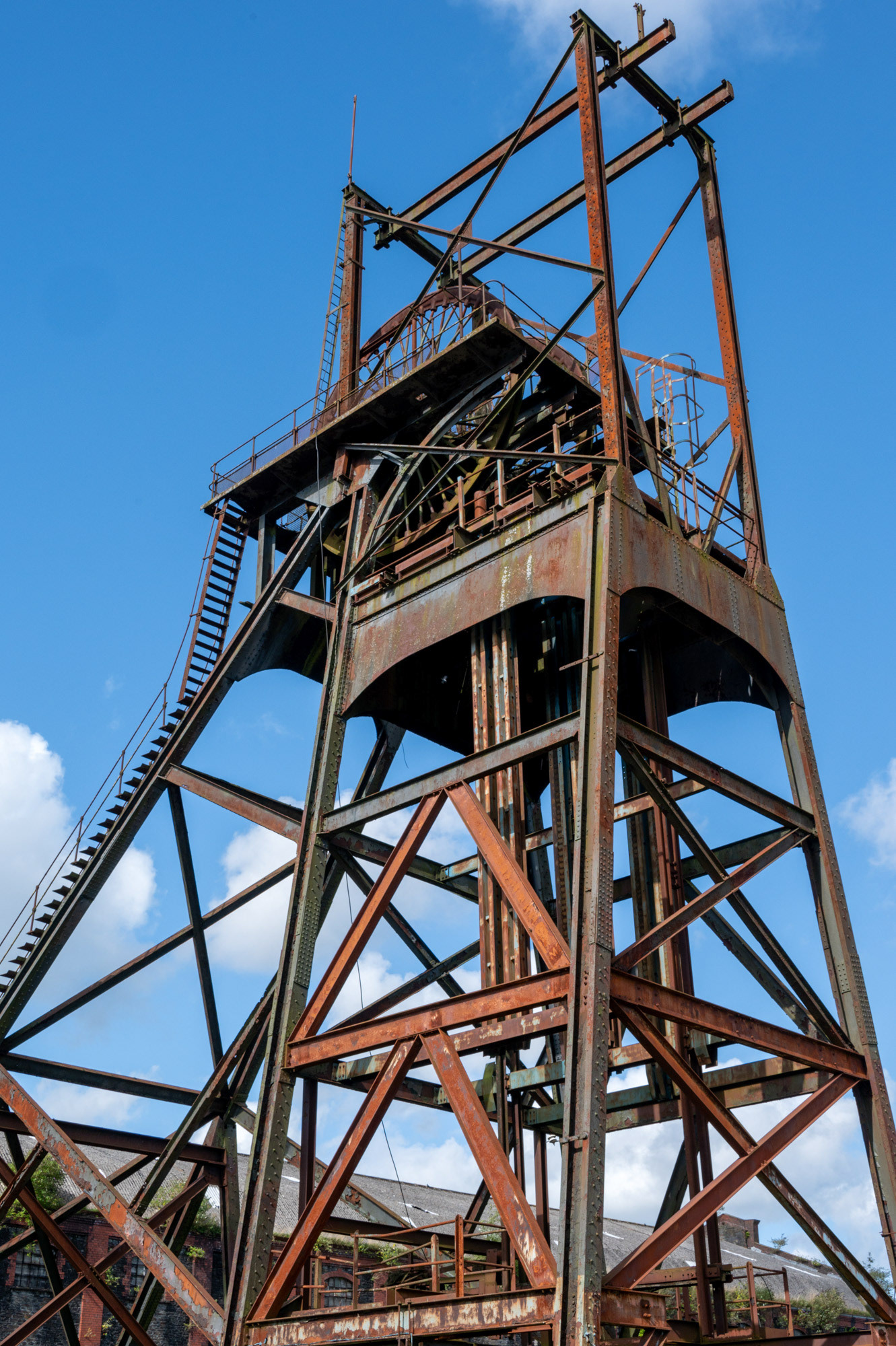 The now derelict pithead gear and winding house at Penallta Colliery, Ystrad Mynach.