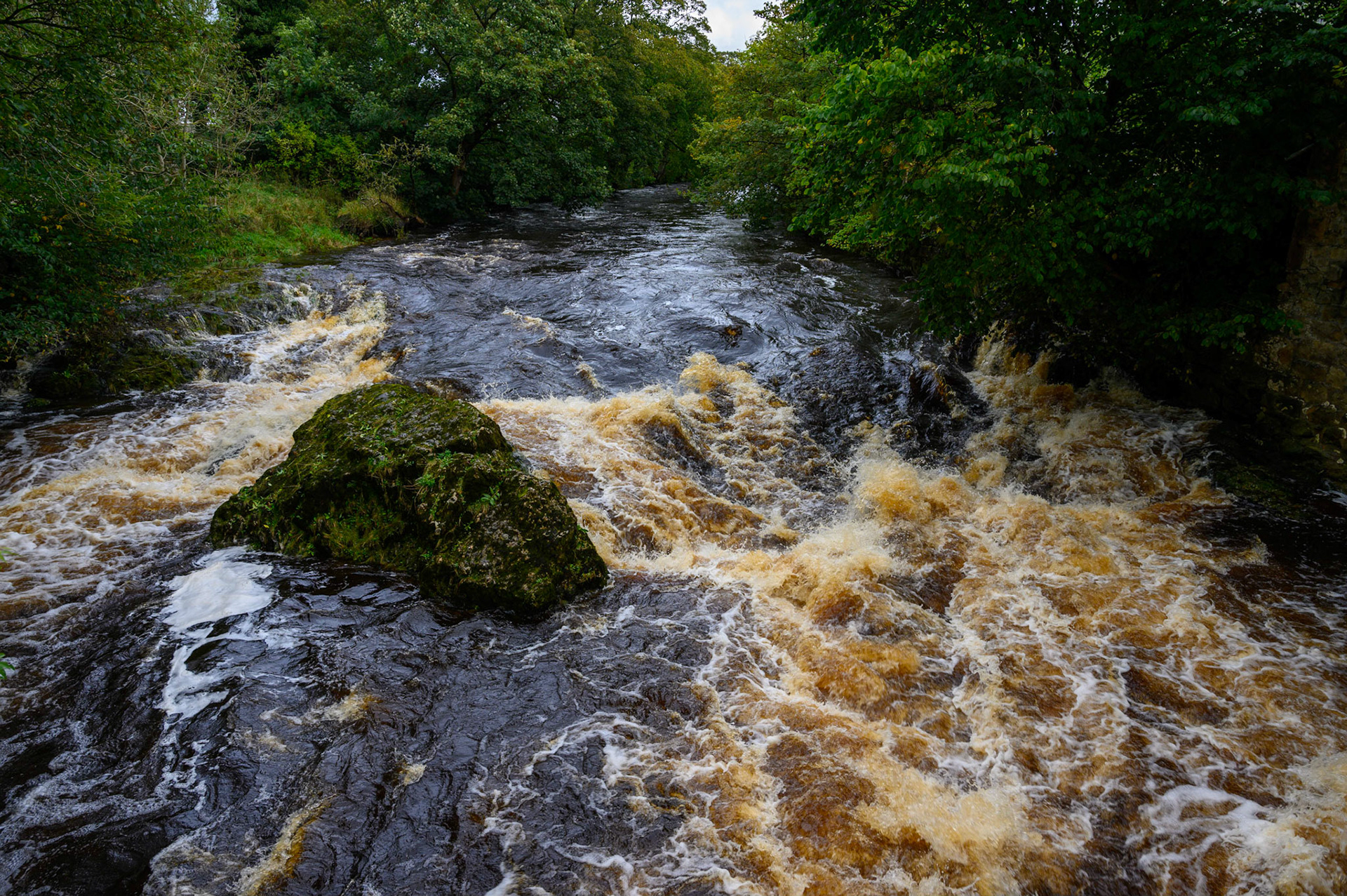 The River Ribble in full flow at Settle, North Yorkshire.