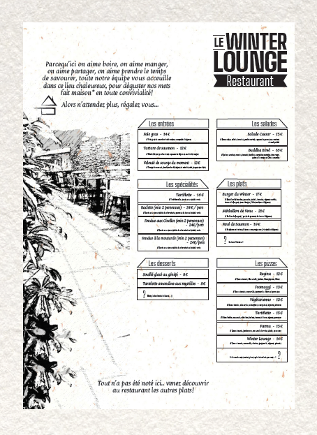 Porte-menu avec une sélection de plats et énigmes prêt pour l'impression.