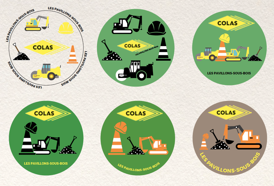 Propositions de mises en formes pour l’écusson, (le logo COLAS, étant déjà établi).