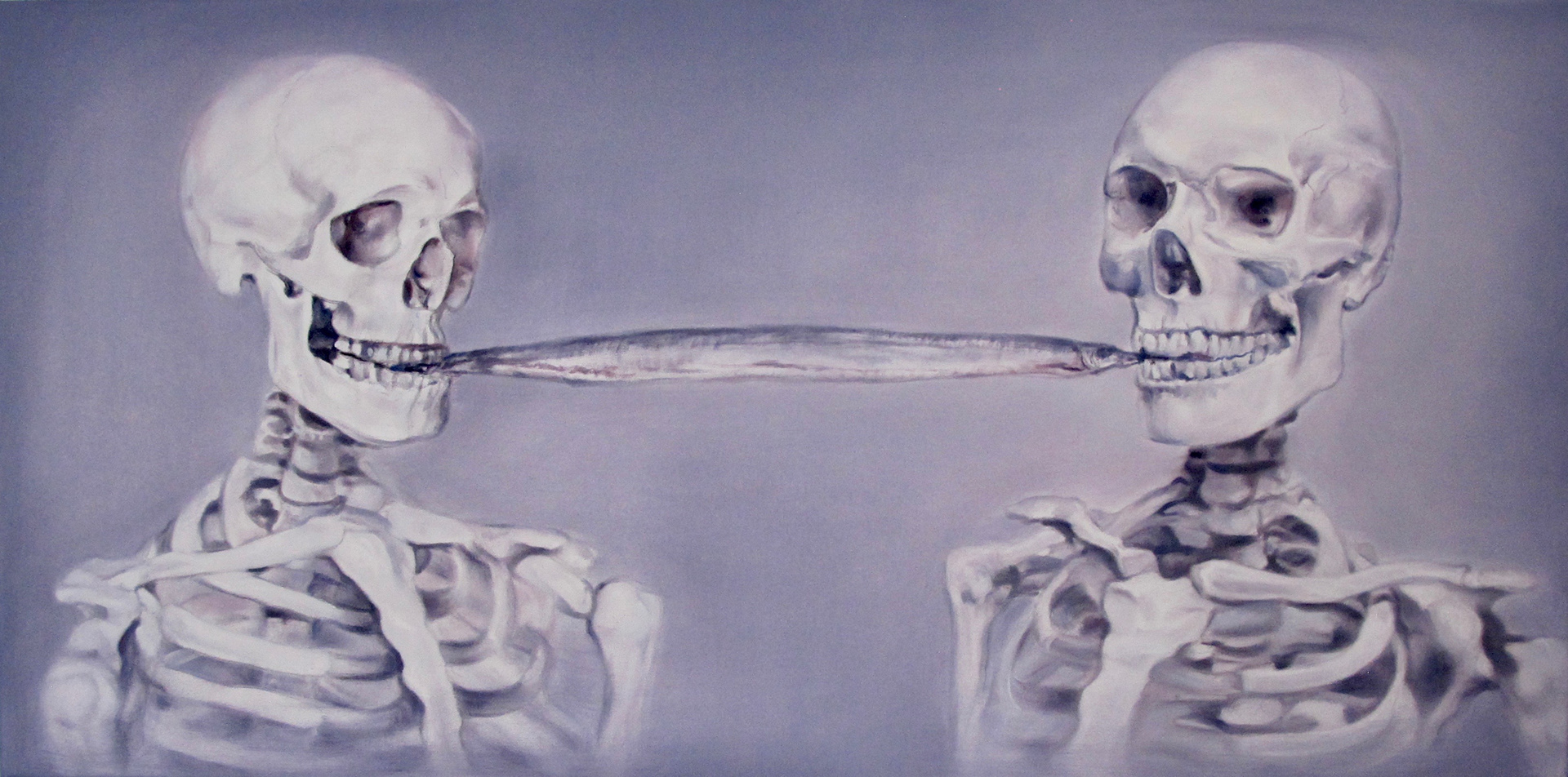 Skeletons fight over a pickled herring. 50x100