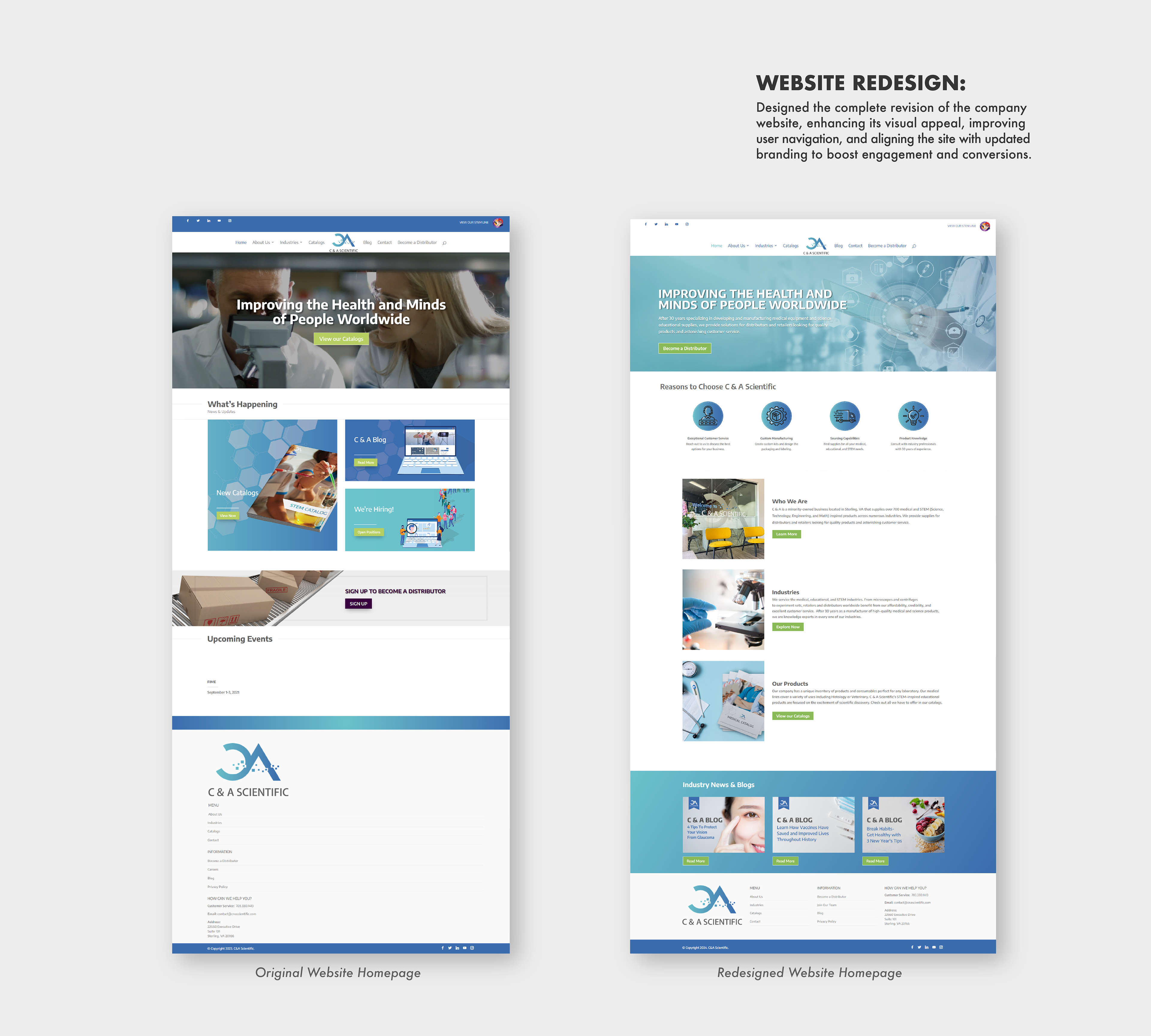 Image of  website design, says" design the complete revision of a company website, enhancing its visual appeal, improving user navigation, and aligning the site with updated branding to boost engagement and conversions".