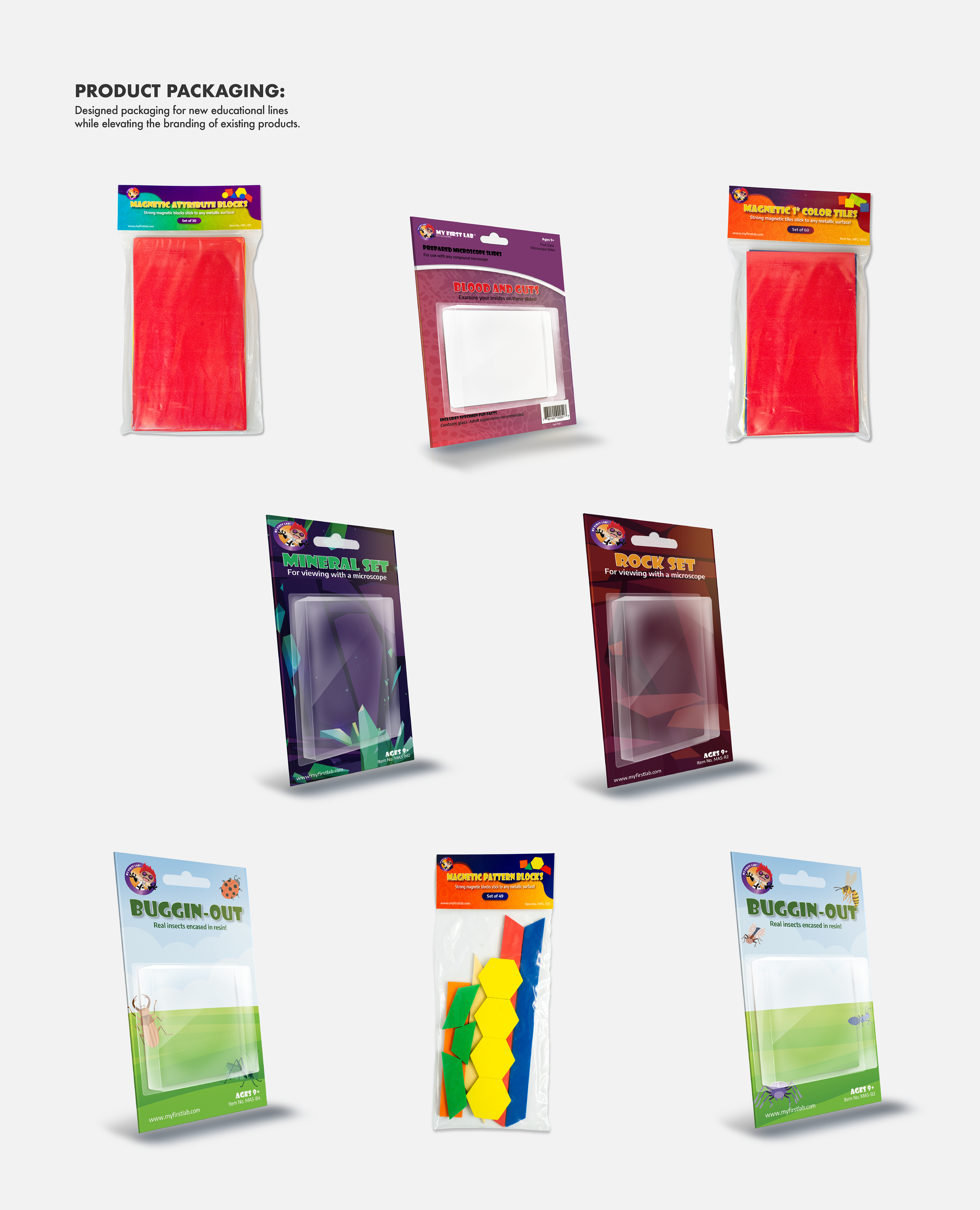 Product packaging. Design packaging for new education lines while elevating the branding of existing products.