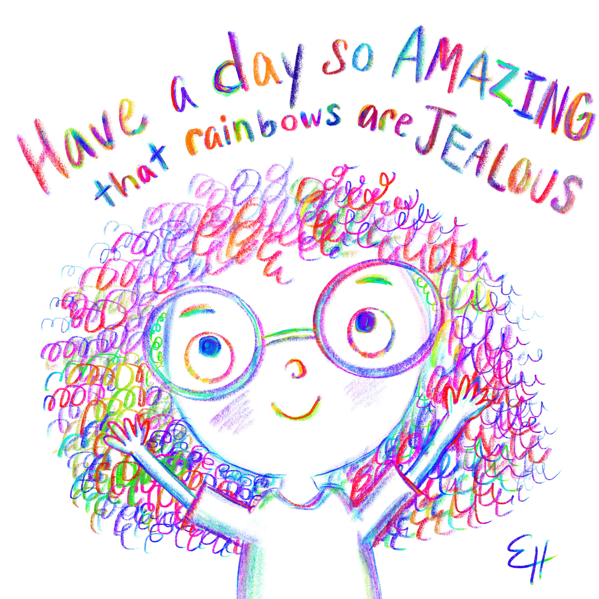 Positive affirmation - rainbow curly-haired girl
