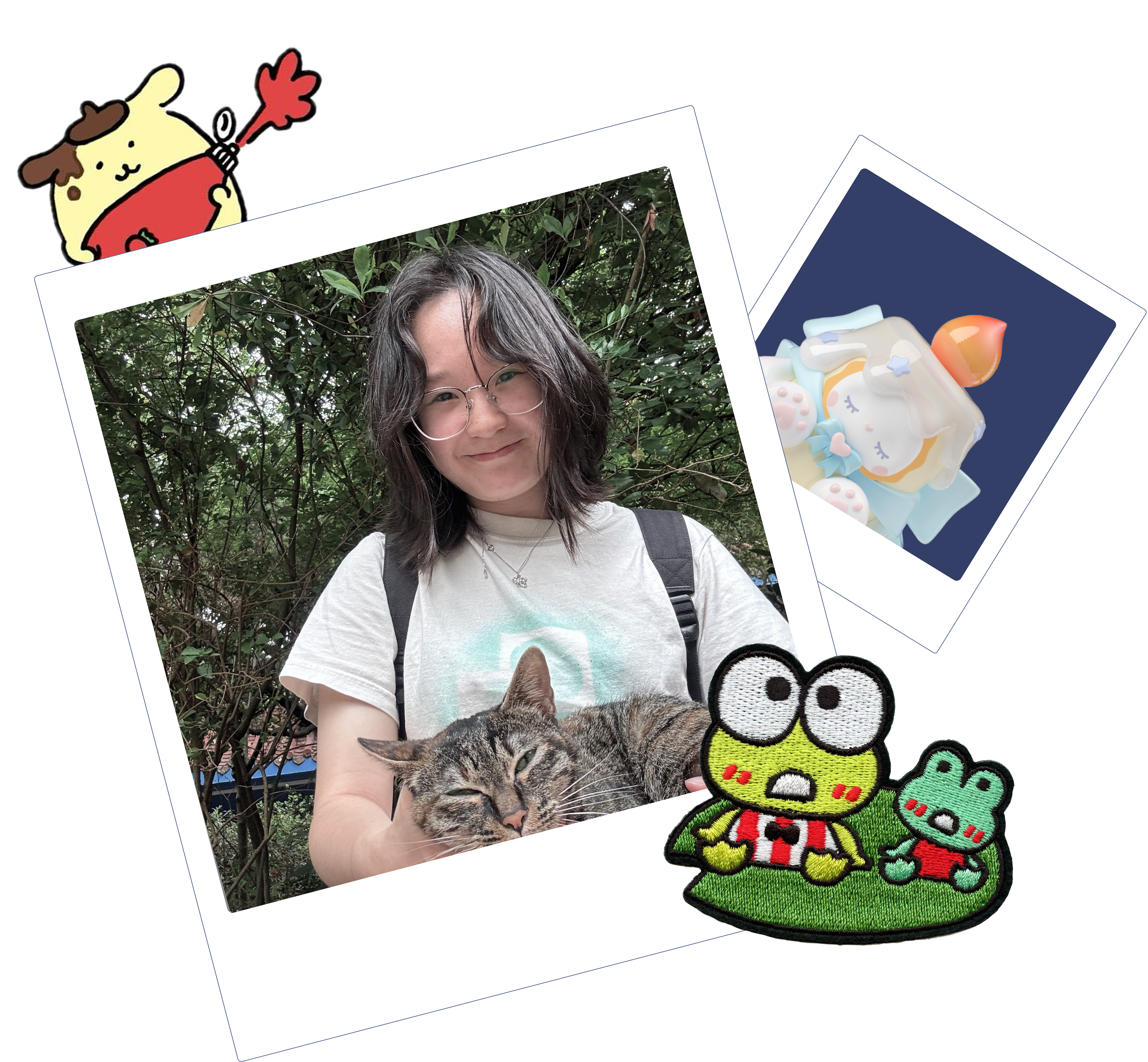Photo collage of Karen holding a cat.