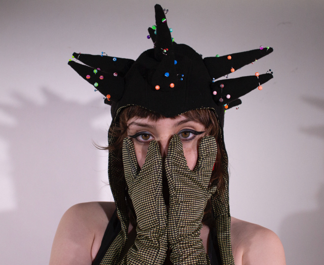Lobster Gloves and Pierced Spike Bonnet