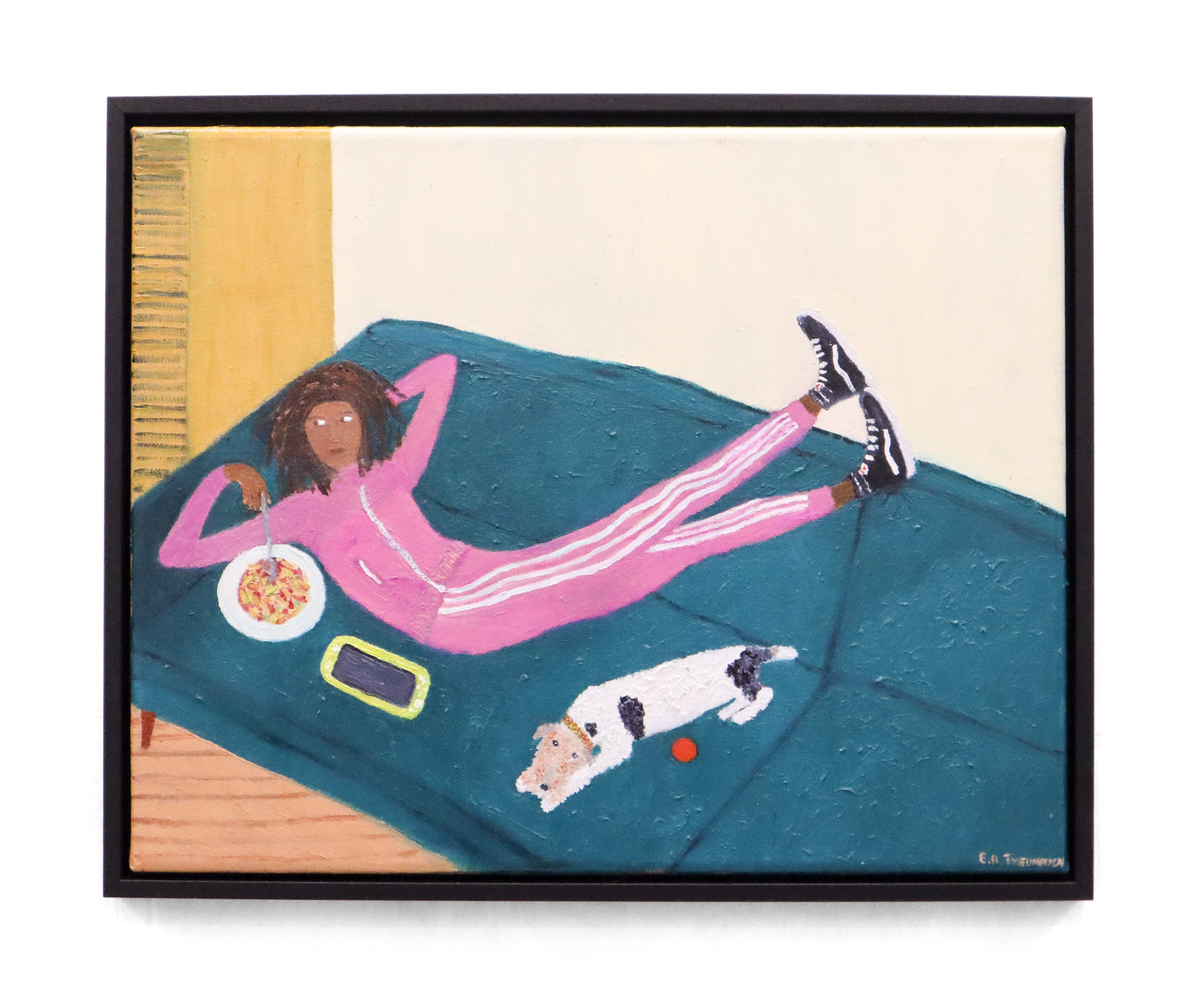 Yes, I am certain that the Romans did not lie on their sofas wearing dirty Vans and feasting on pasta! (2024) Errol Theunissen, 50x40cm, oil on linen
