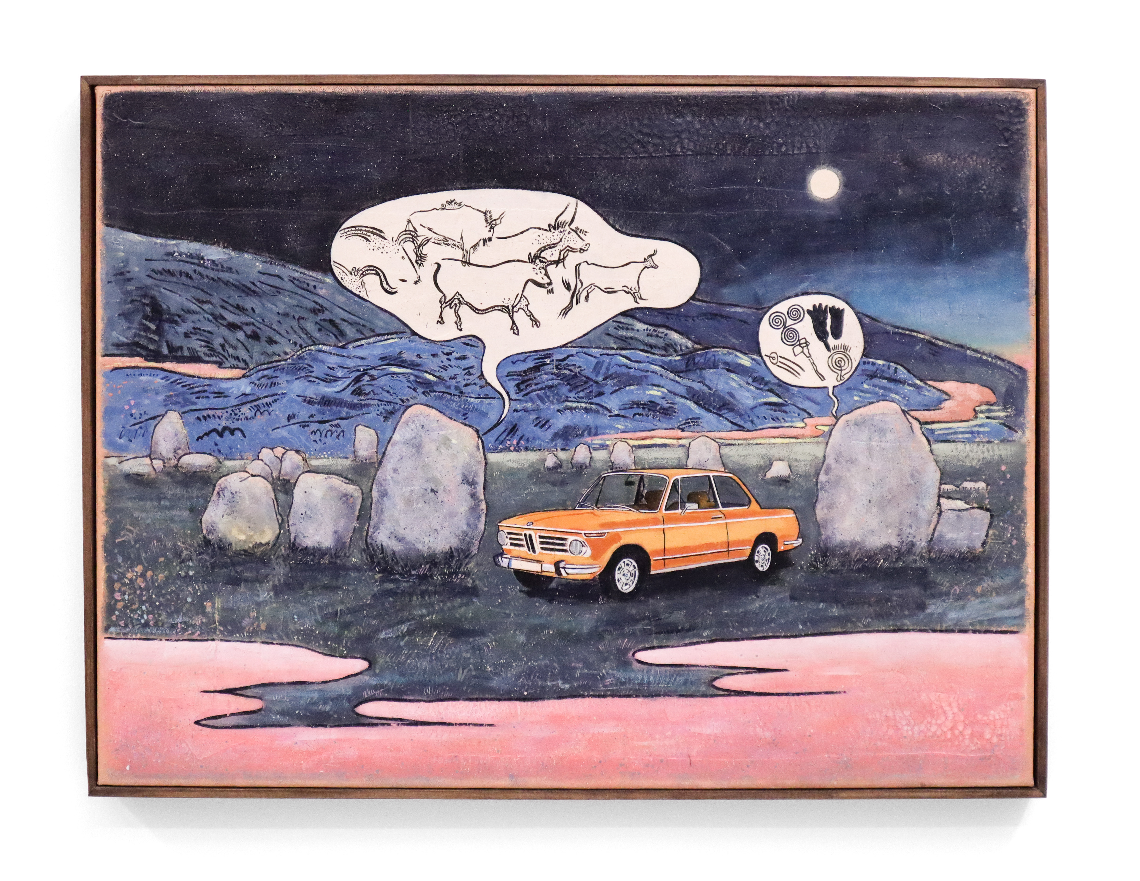 Castlerigg Stone Circles Clarifies the Context for the BMW 2002 (2023) 60x45cm, acrylic on canvas