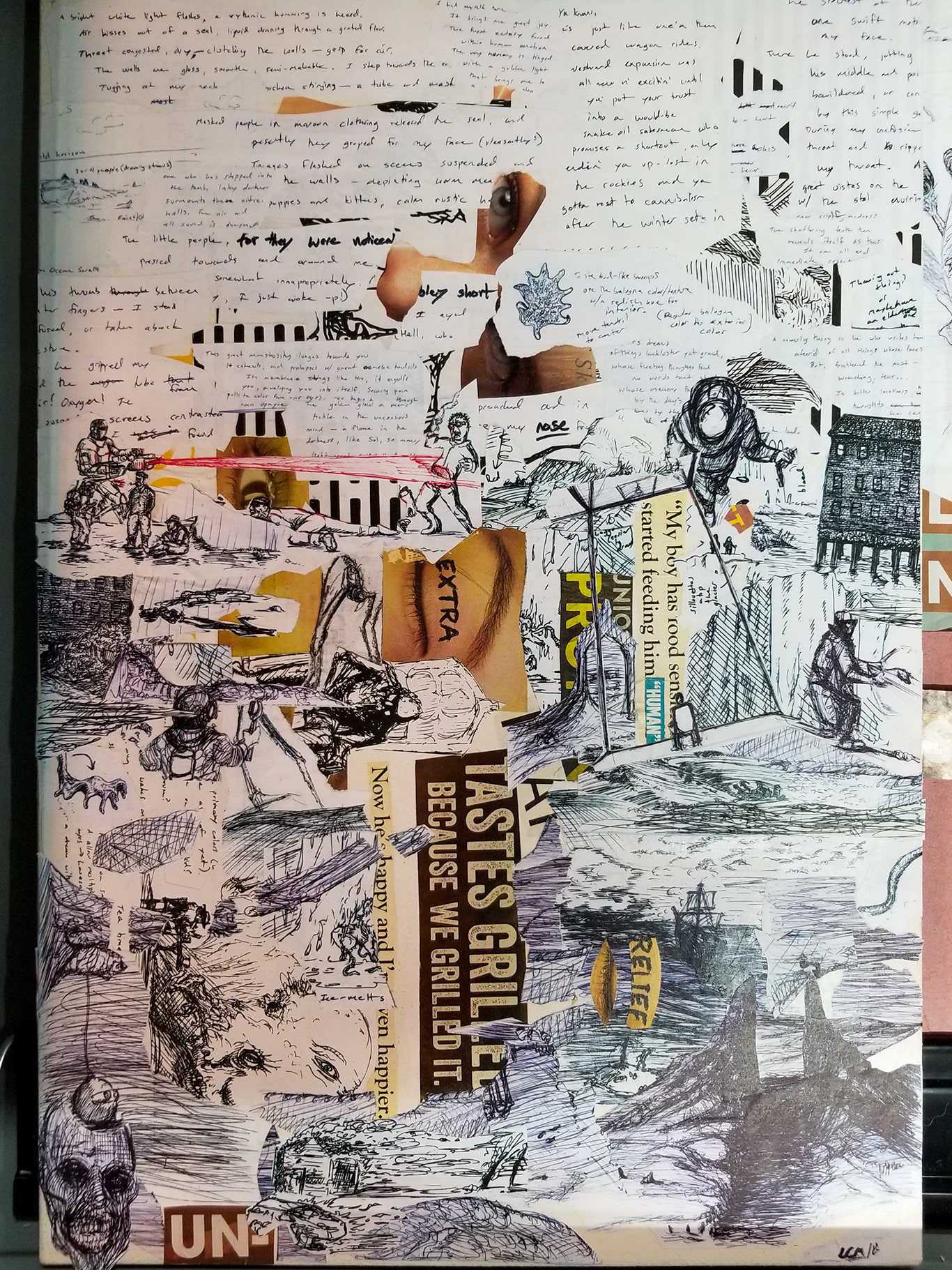 Sketch collage - ink, found items