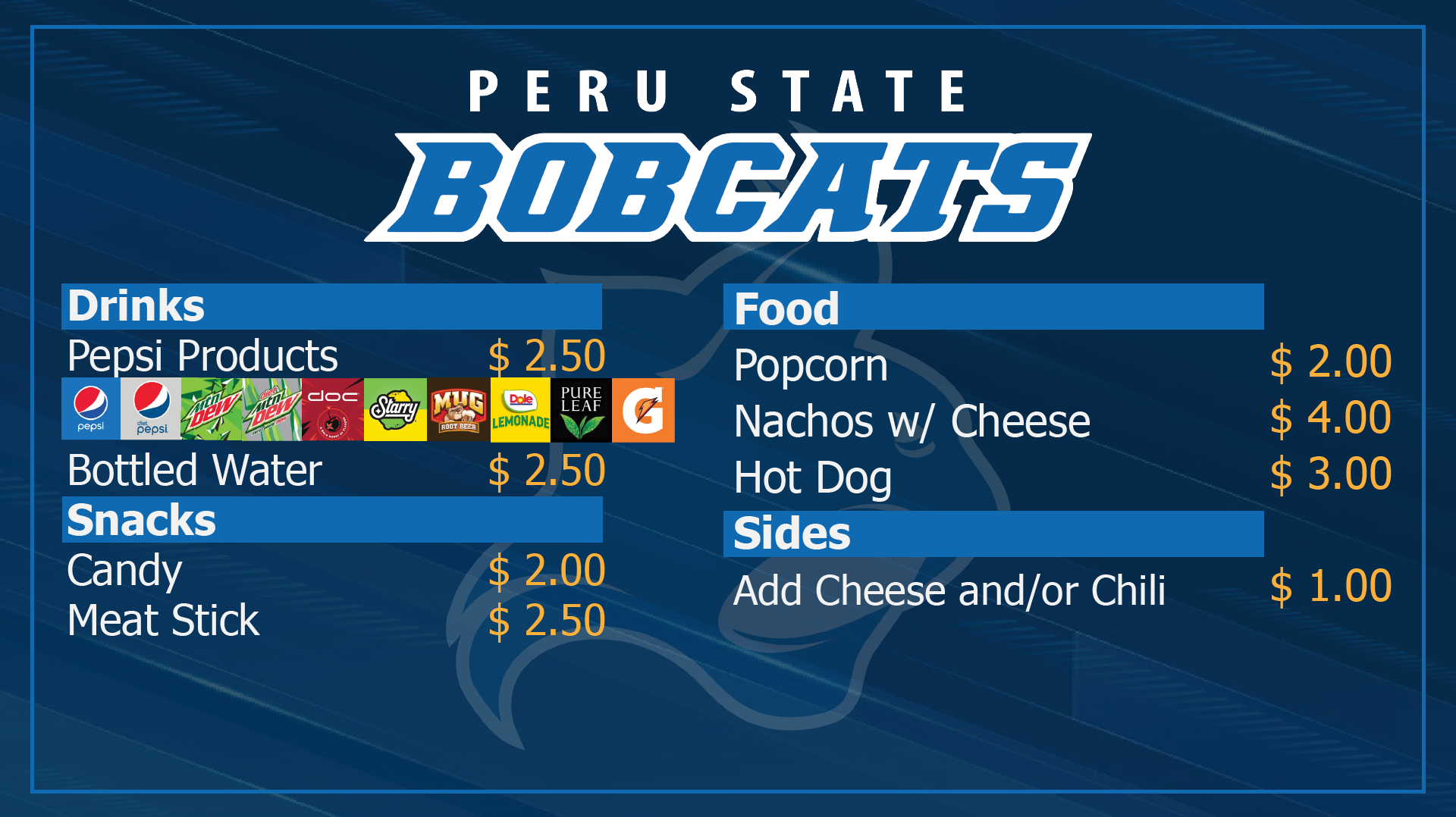 Custom Menu for concessions displays.