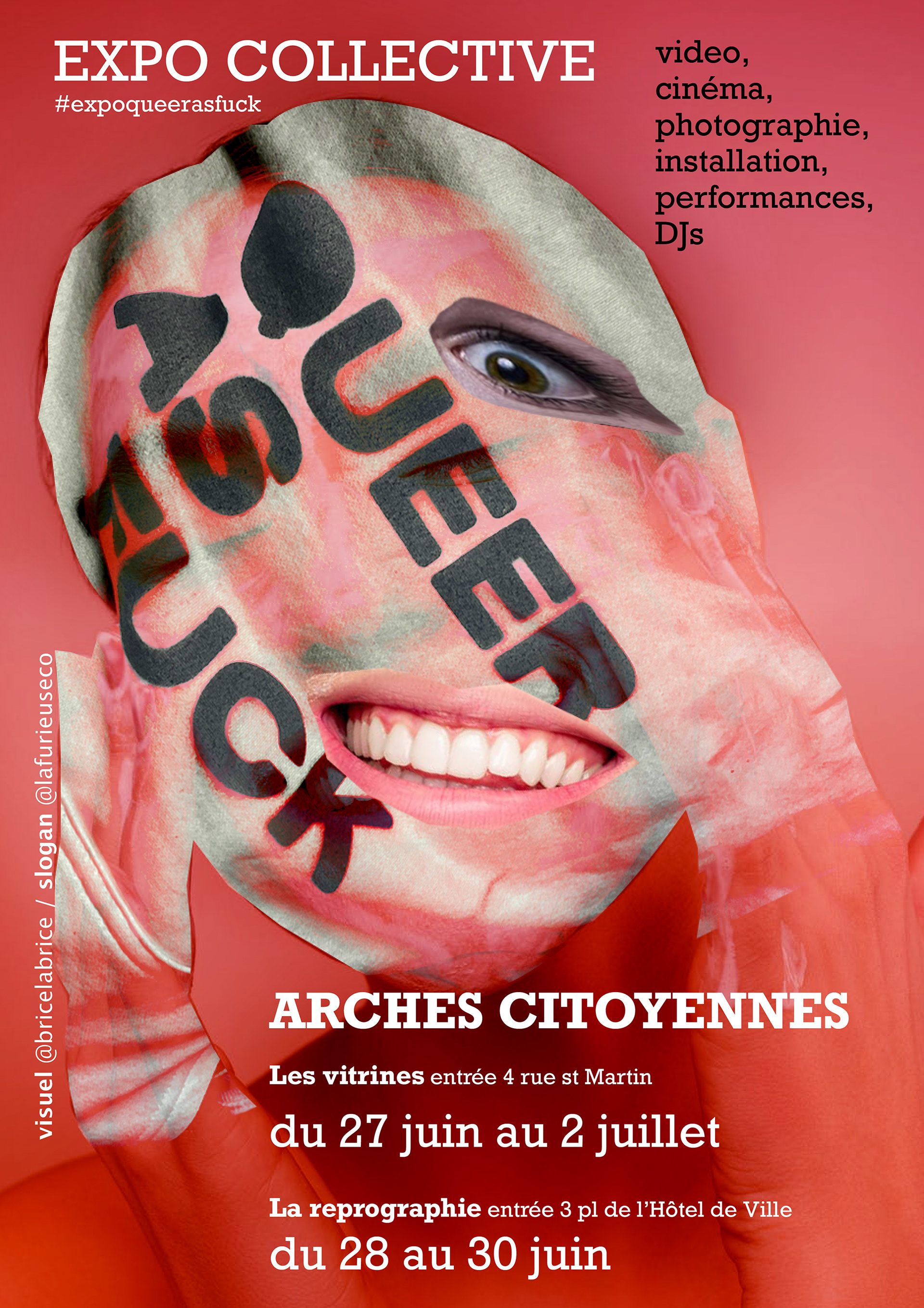 affiche pour le collectif 'queer as fuck' - expo en 2024 aux Arches Citoyennes, Paris