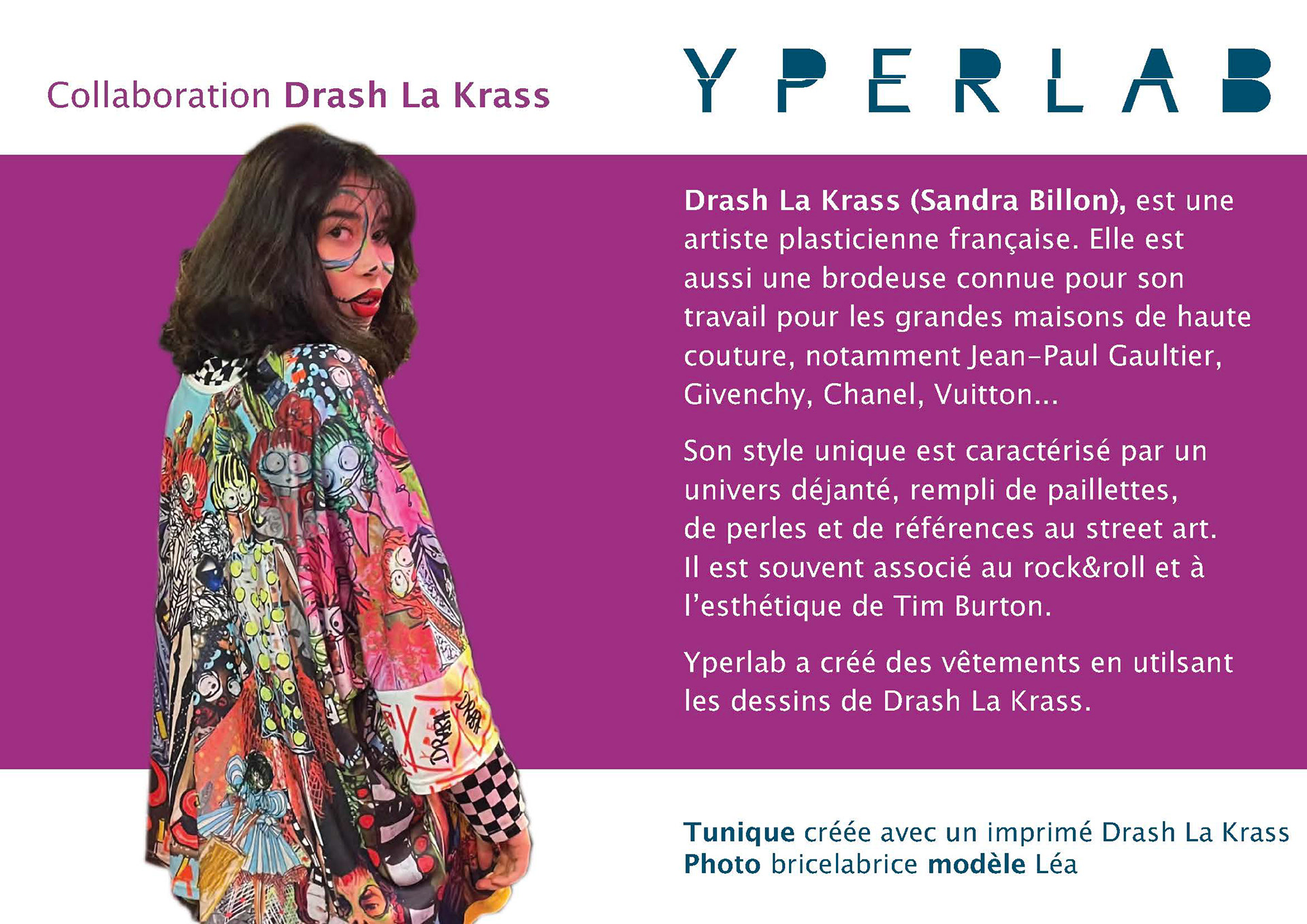 Léa porte la tunique recto-verso imprimée des illustrations Drash La Krass