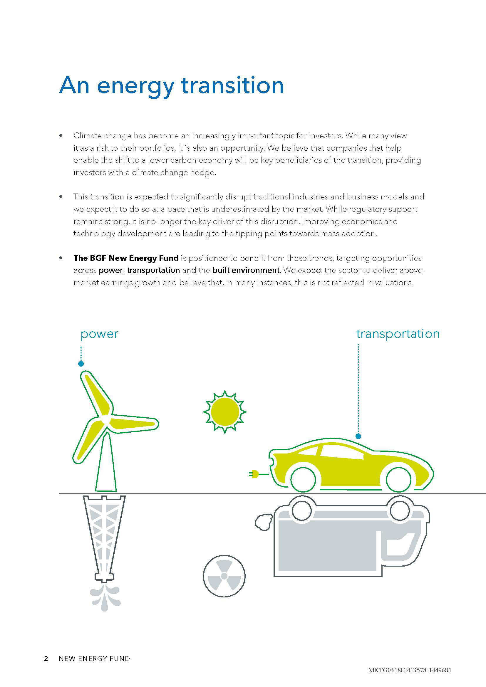 Brochure to promote investments in new energy. Concept and creation; template, infographics, charts, coulour and icons system. Work in close collaboration with editor.