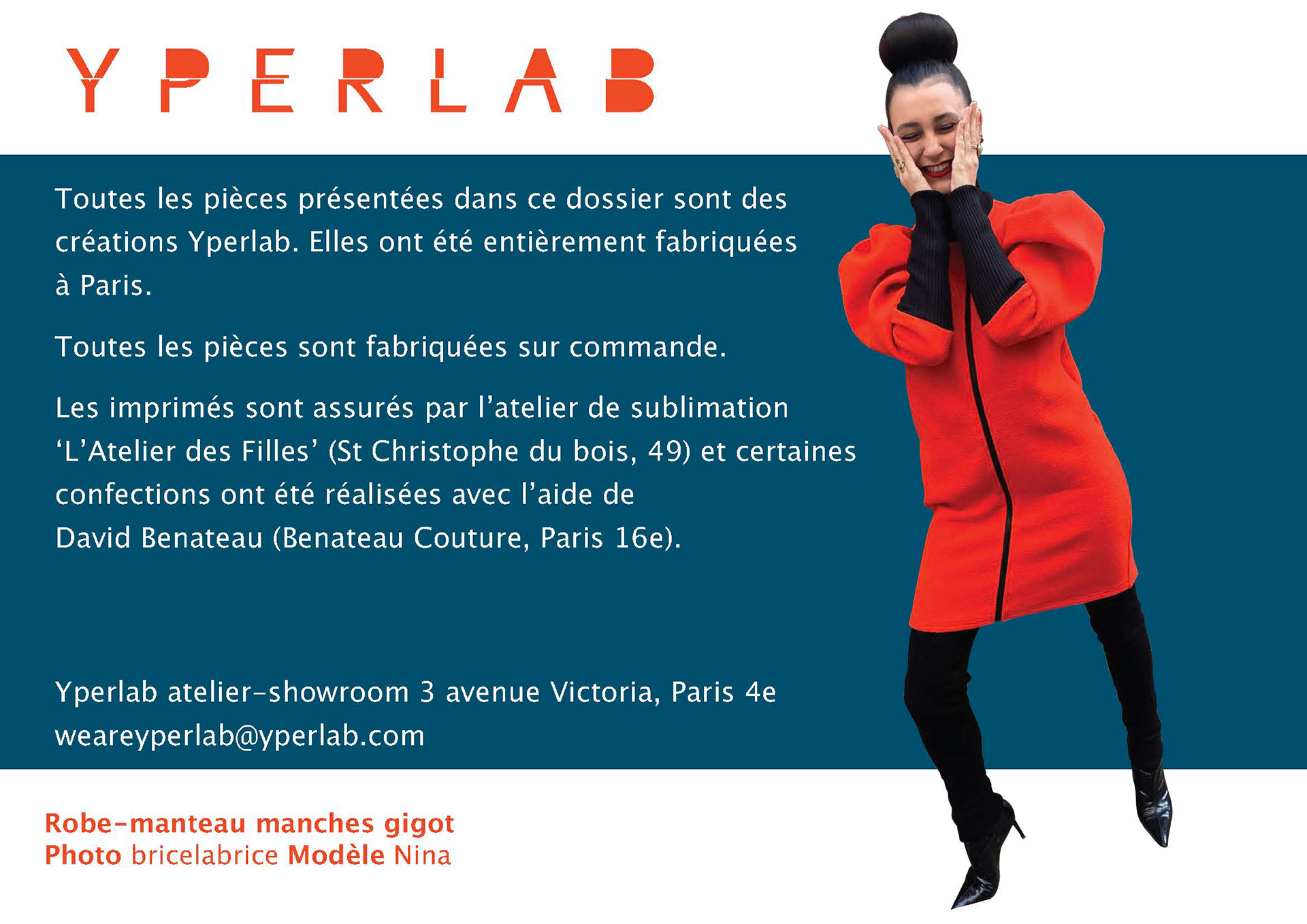 Nina porte une robe-veste modèle unique