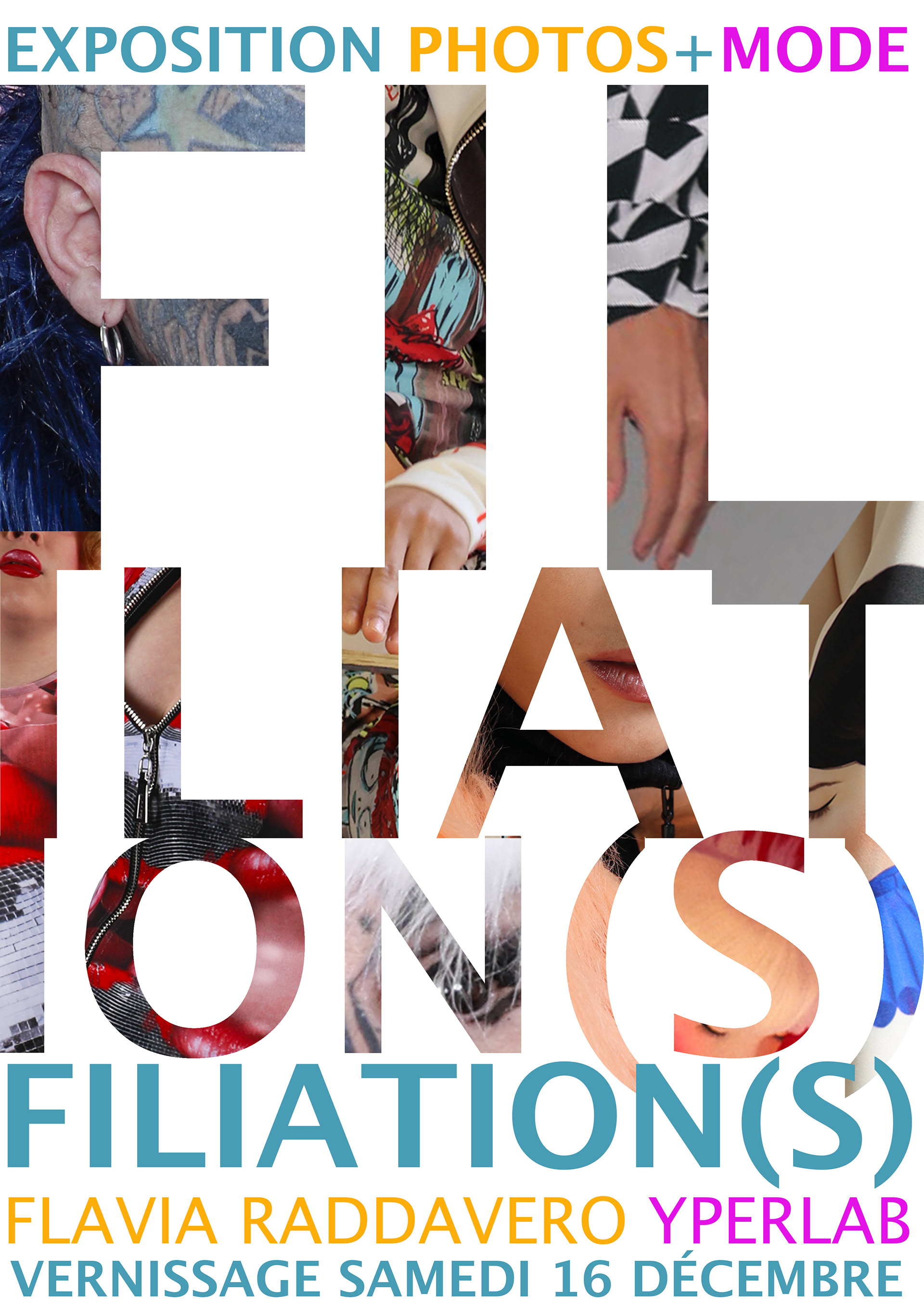 affiche Filiations, expo qui présente le travail effectué entre Yperlab et la photographe Flavia Raddavero