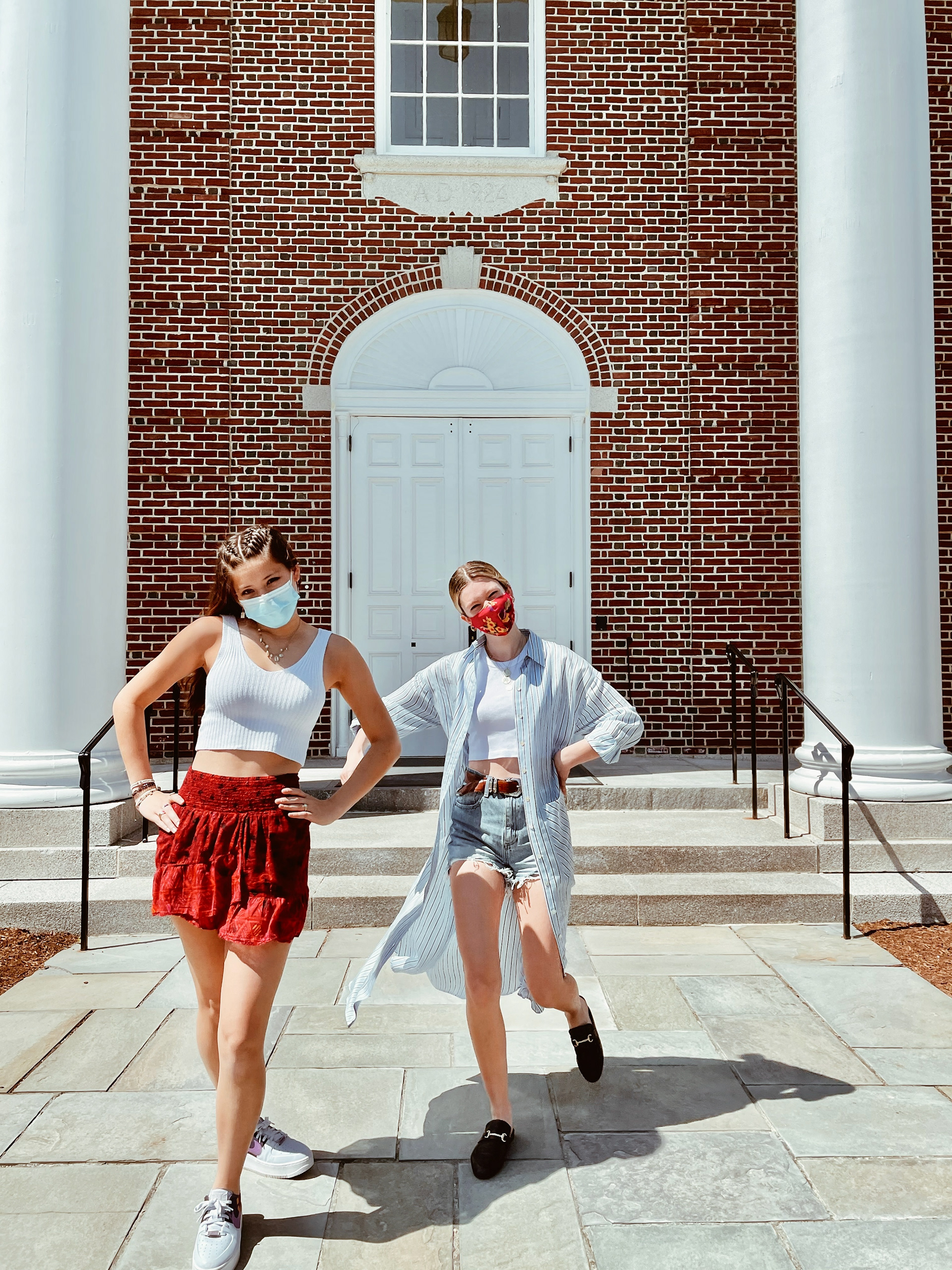 western belt and frayed shorts with clean shirt dress and sleek Gucci slides