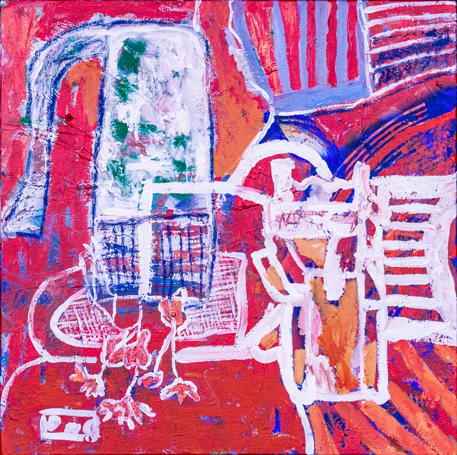 Strawberry milkshake | Acrylic paint, metallic acrylics, spray paint & soft pastels | 65x65 cm | year 2021 