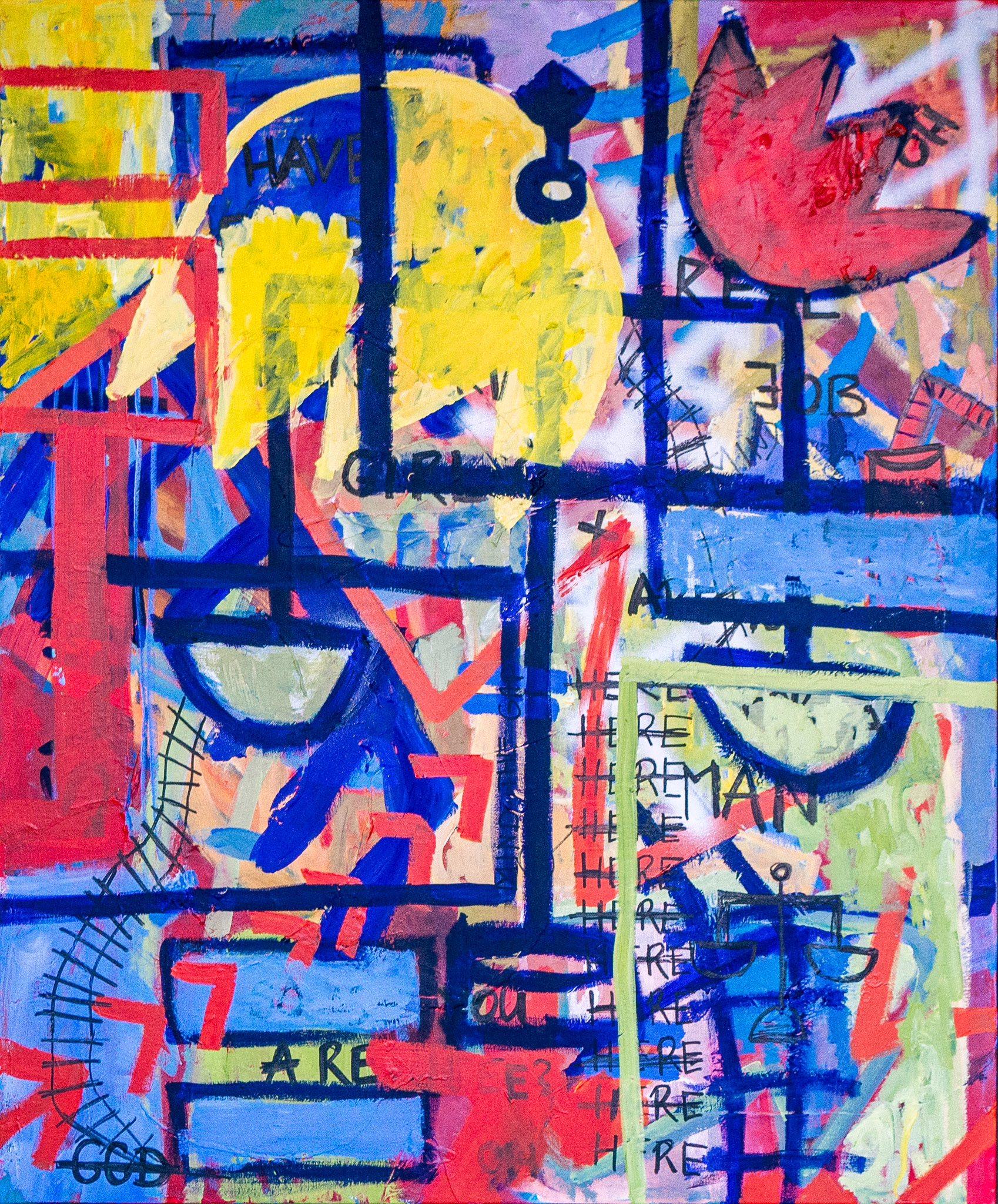 Mind the gap | Acrylic paint, acrylic markers, soft pastels & spray paint | 120x145 cm | year 2021 