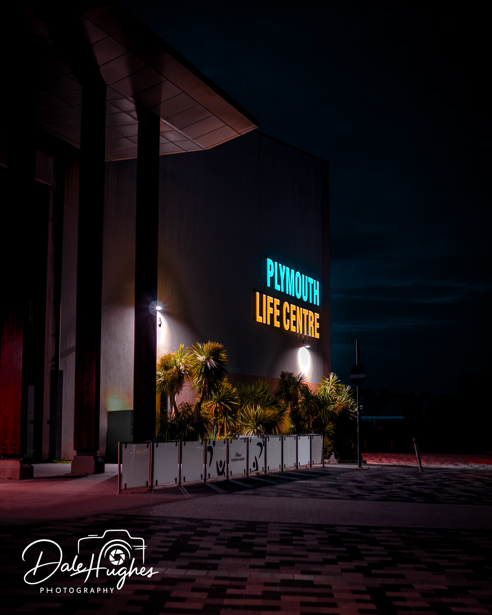 Plymouth Life Centre in the dark