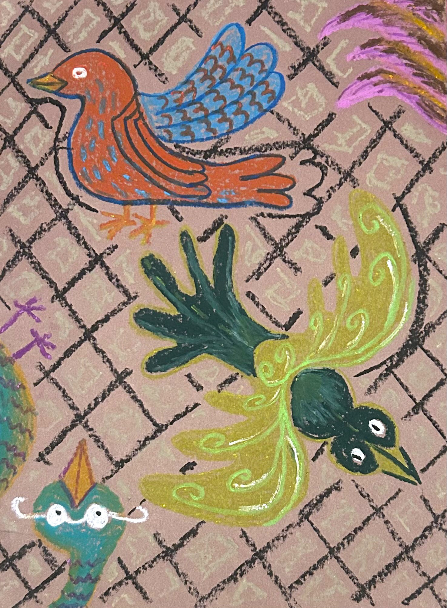 birds with stylized hatching