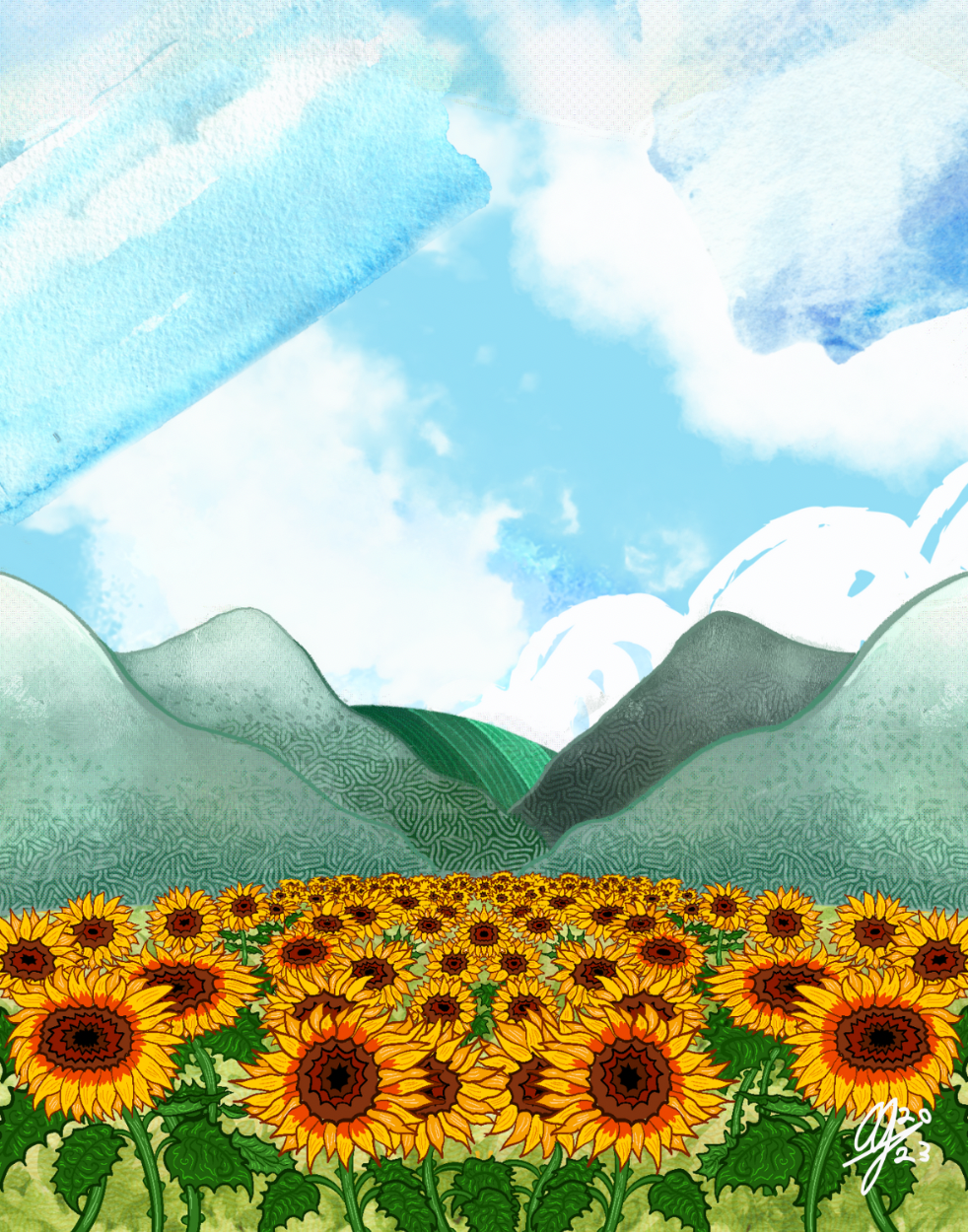 Art & Mind 2023 Main Poster - Background is a collage of Canva assets