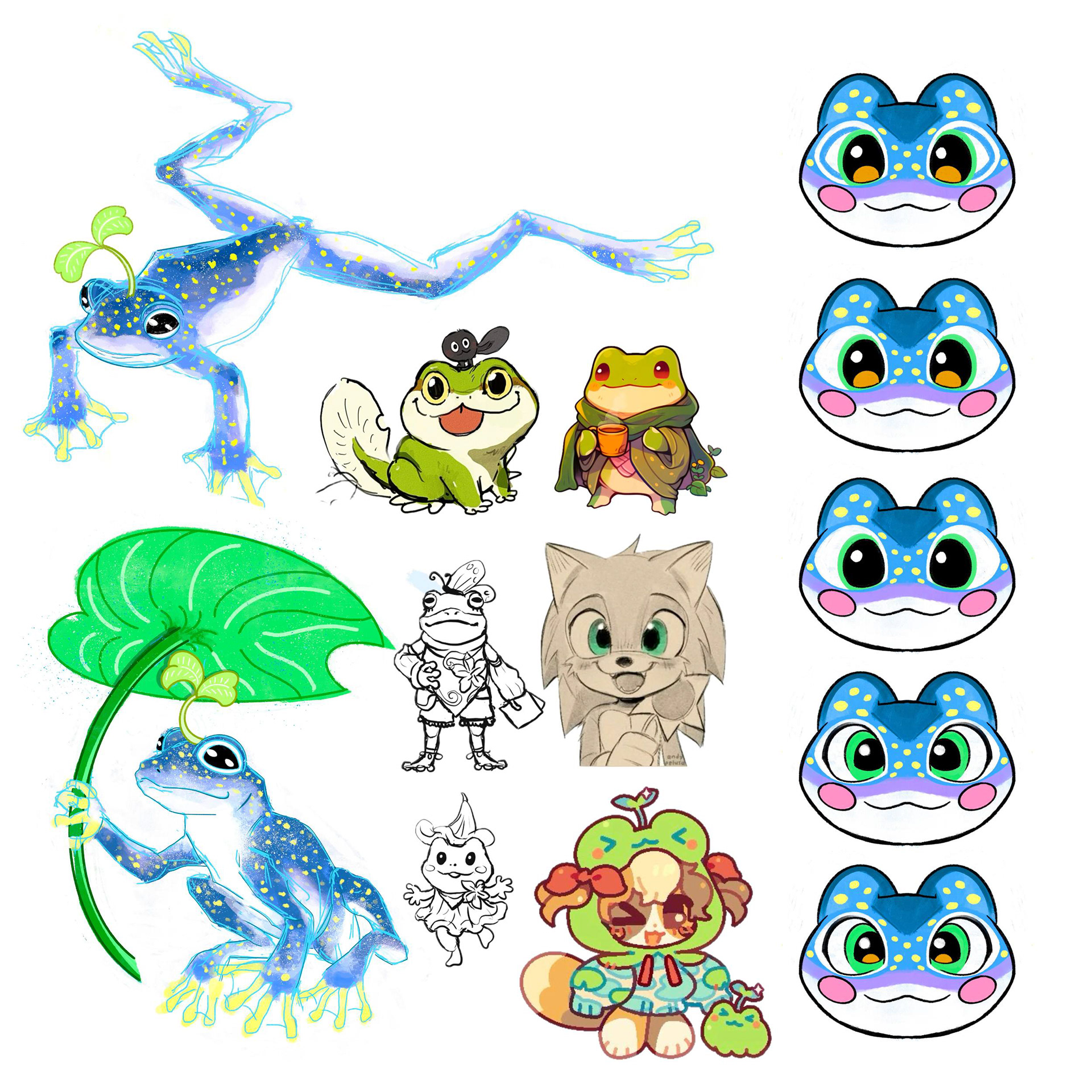 Amaranthia's concept art (far left & far right). The two line art sketches are by Nabila. The remaining drawings are references