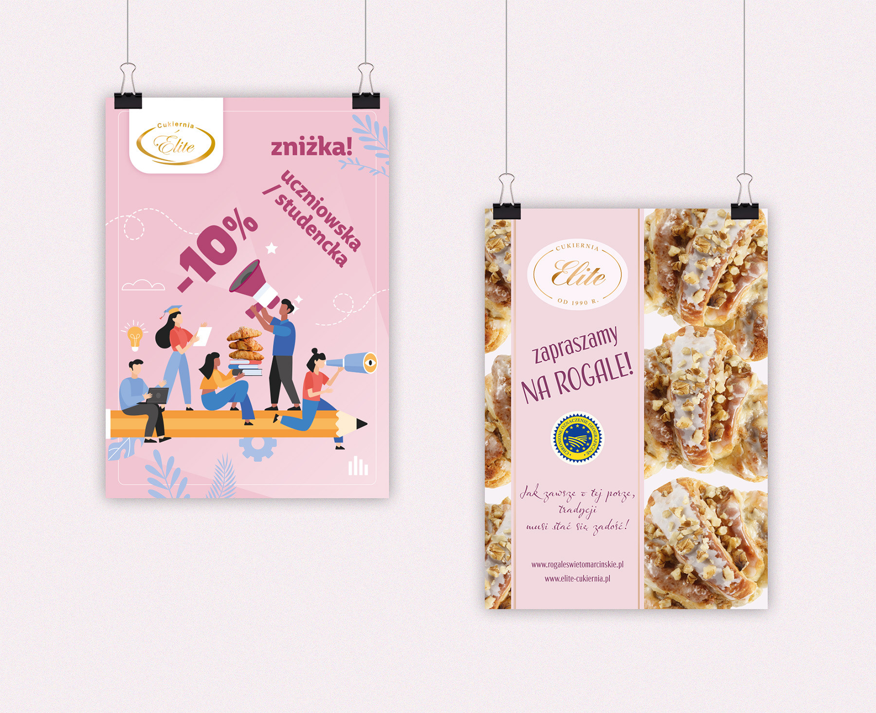 Plakat promocyjny zniżkowy i reklamujący rogale