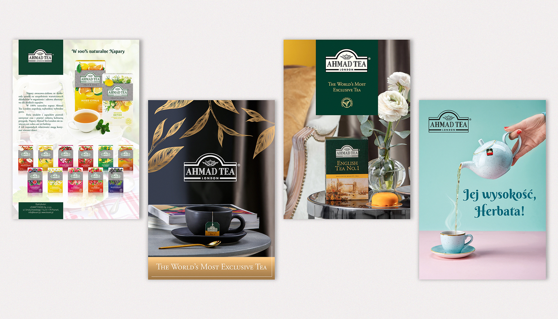 Zaprojektowane ulotki A4 z herbatą Ahmad Tea London