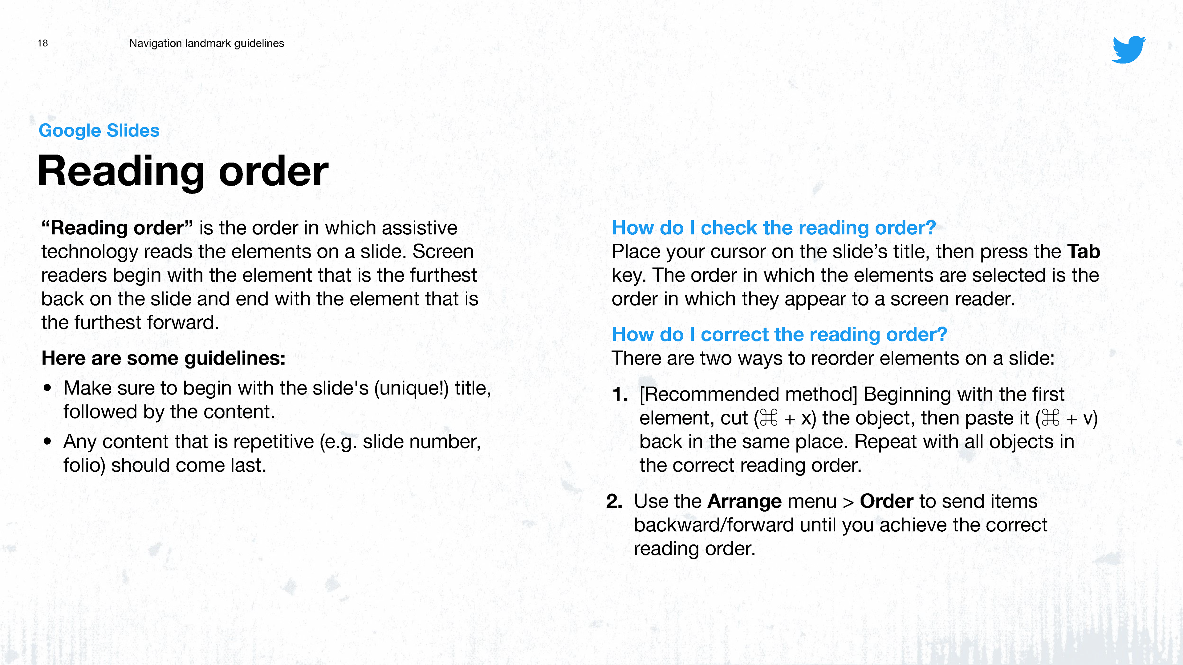 How to adjust reading order.