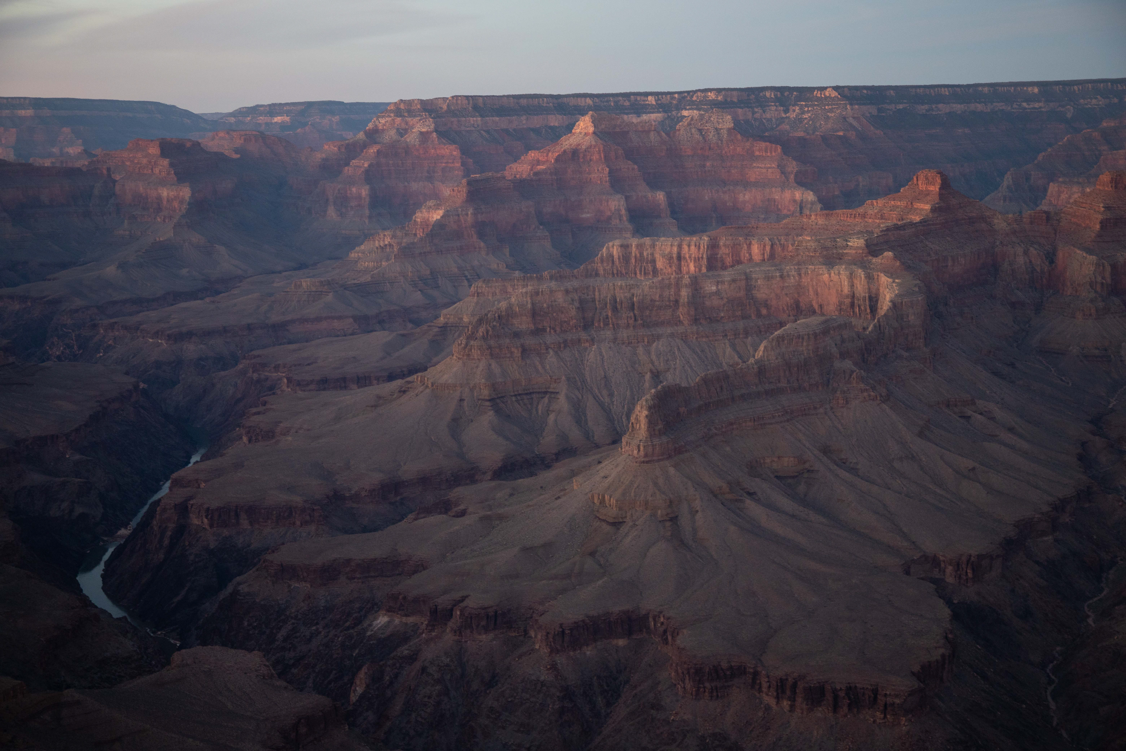 The Grand Canyon and Colorado River at dusk. Grand Canyon NP, AZ.