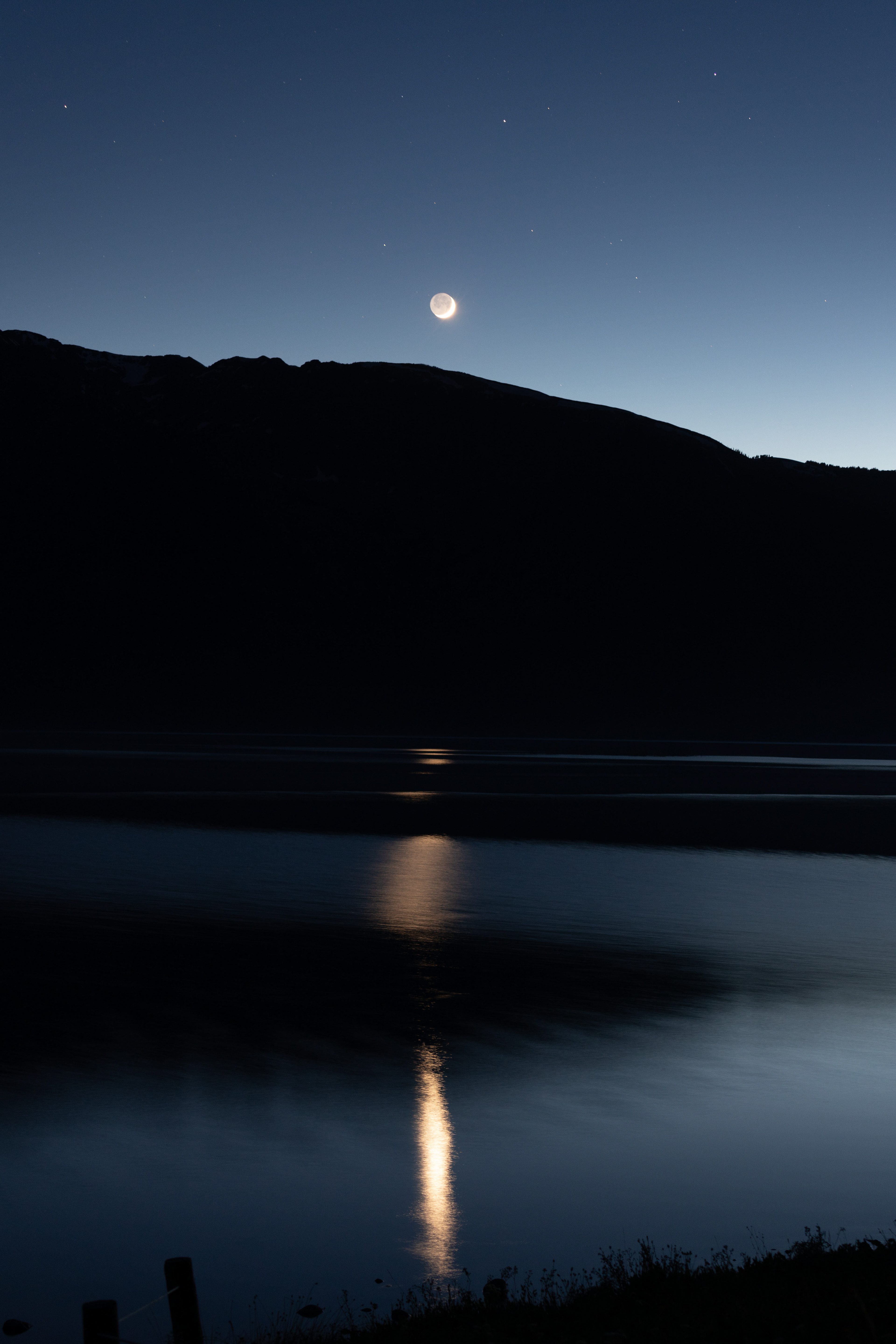 Lunar reflections off Jackson Lake. Grand Tetons NP, WY.