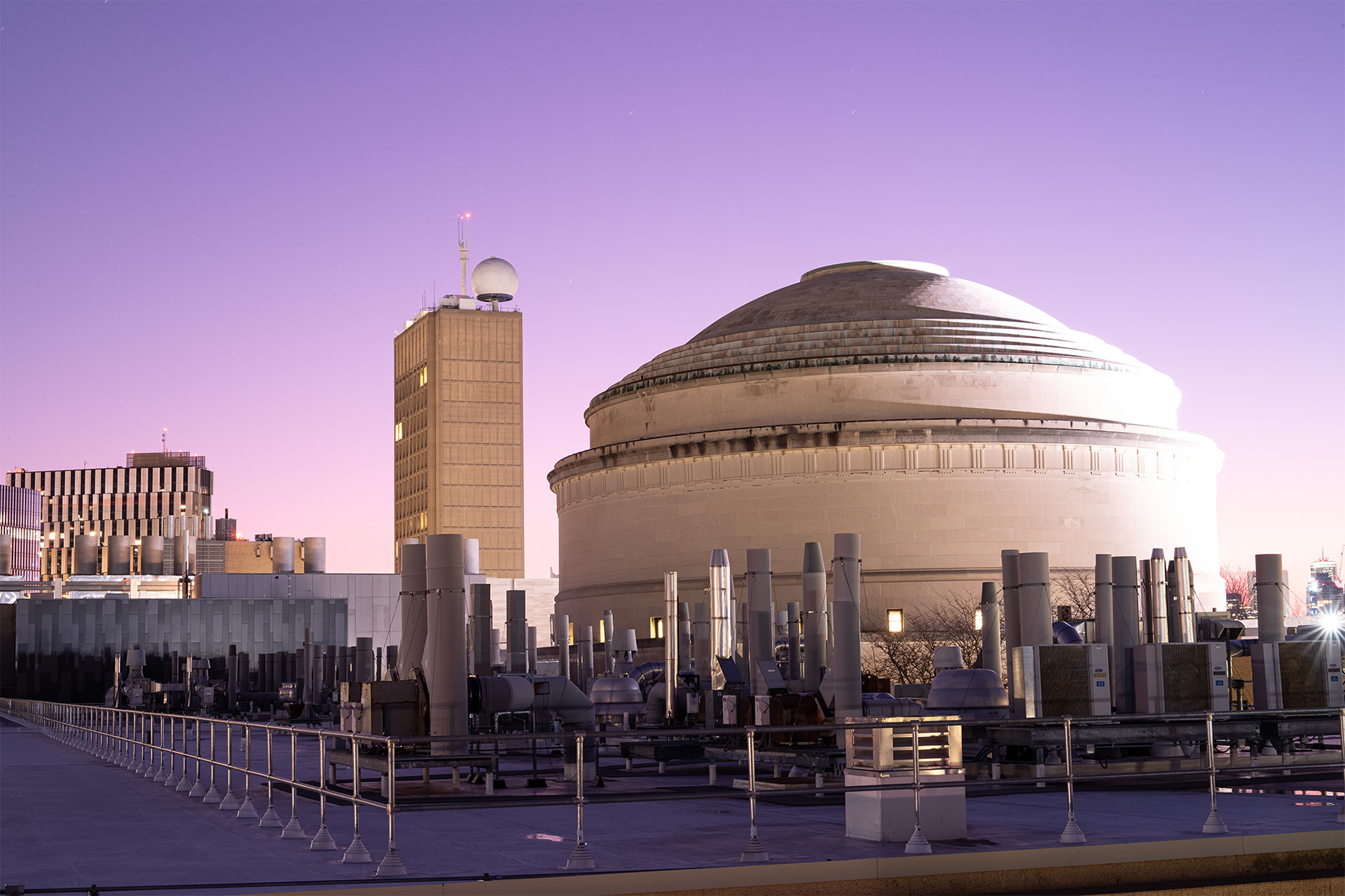 The MIT Dome and Green Building at sunrise in ultraviolet, visible, and infrared. Cambridge, MA.