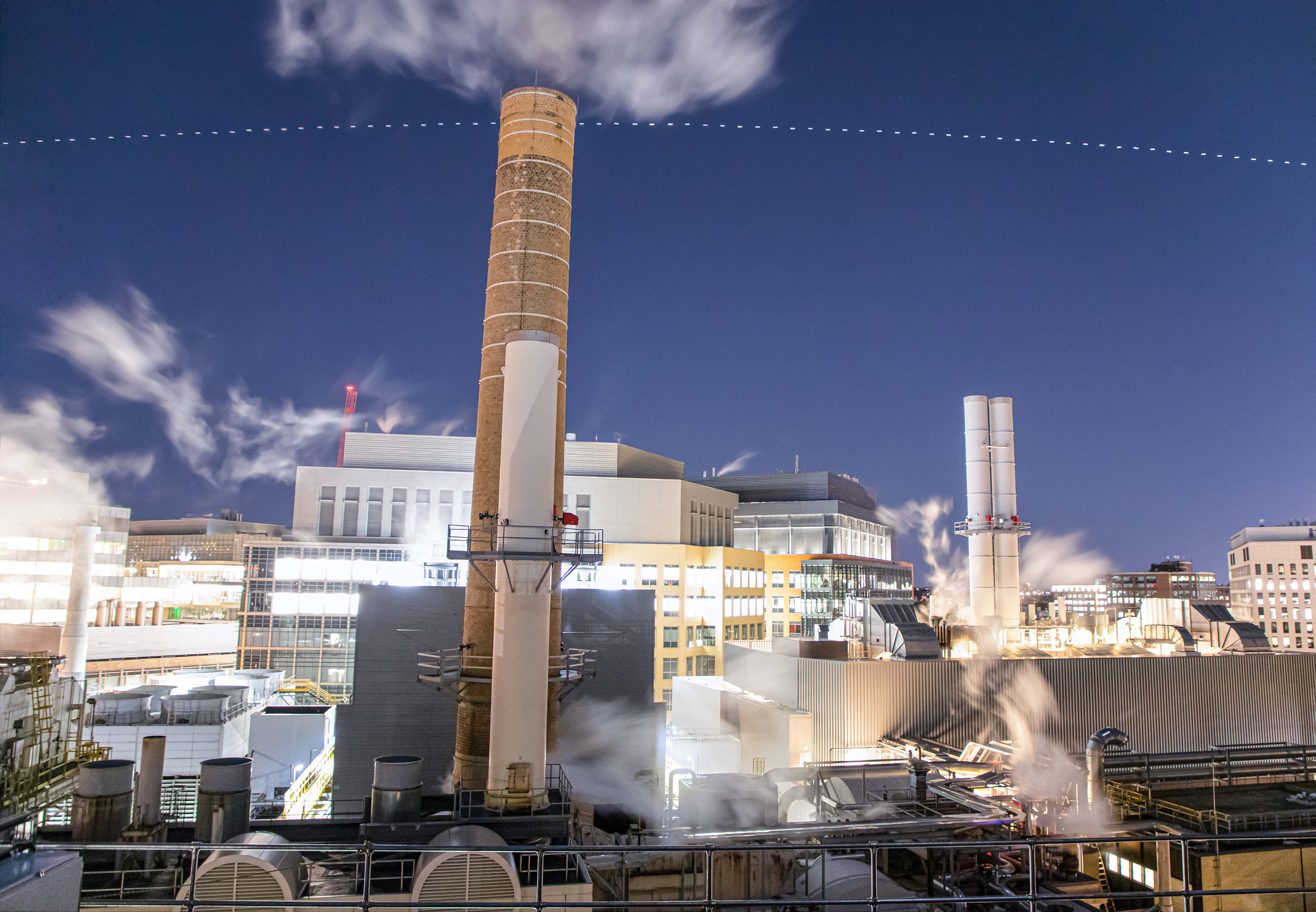 The international space station over the MIT central utilities plant. Cambridge, MA.
