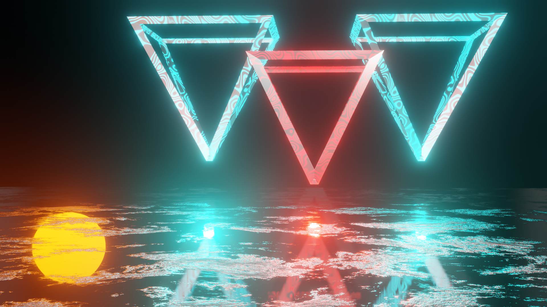 Bright shapes reflecting of water
