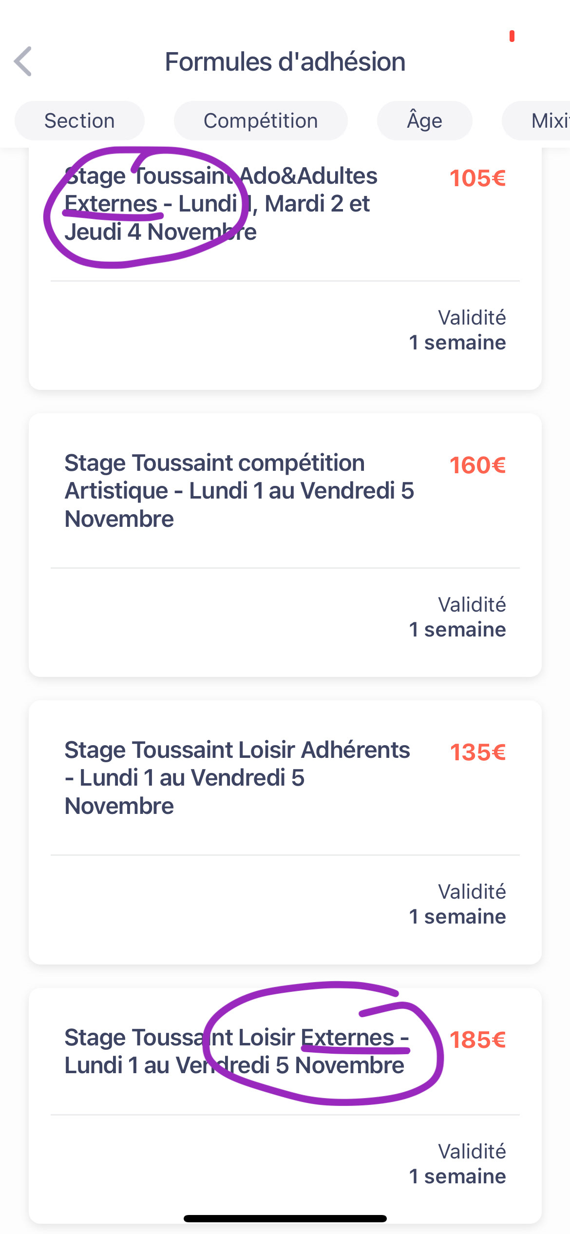 Sélectionnez un stage côté "EXTERNES"