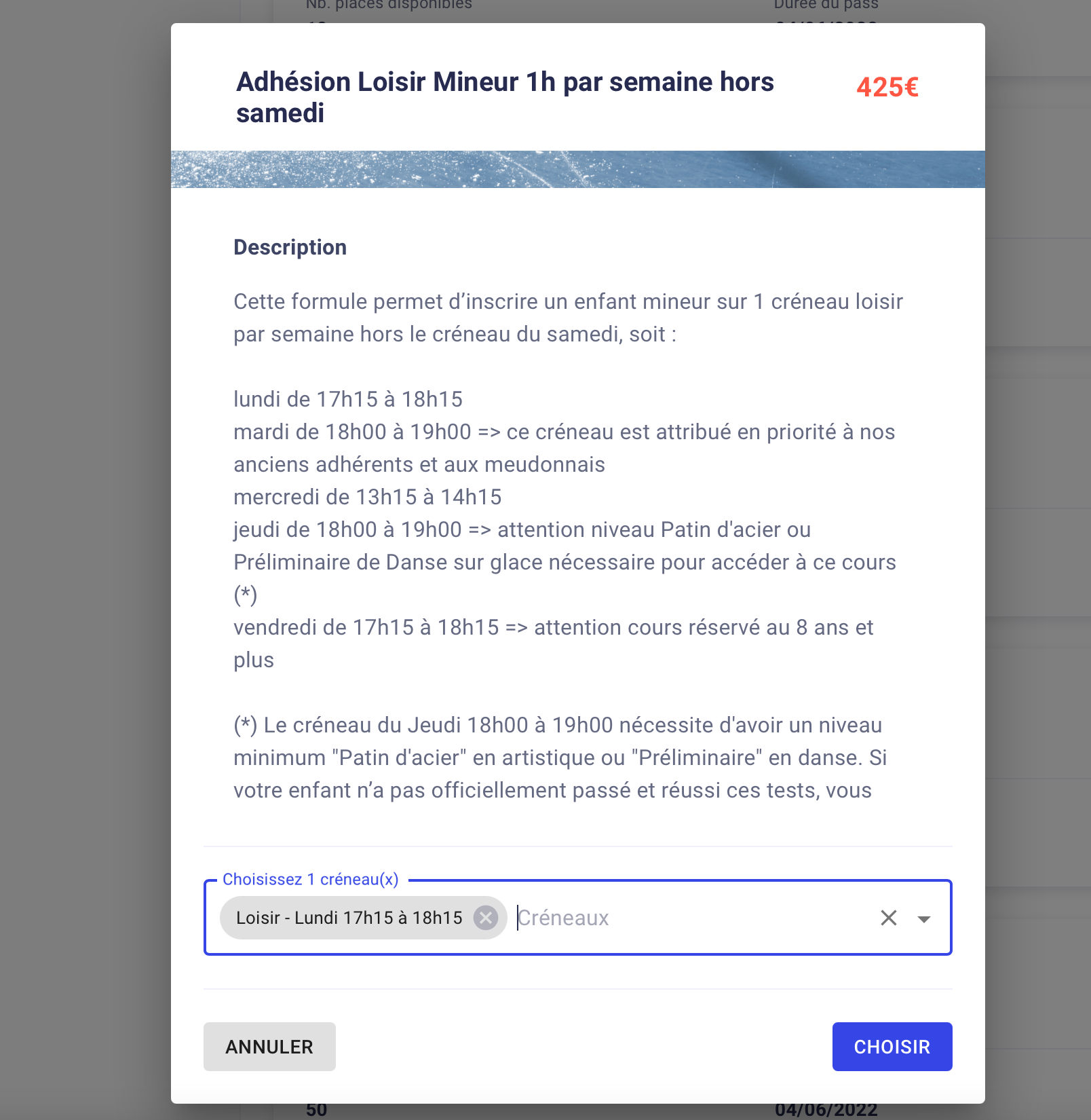 Validez vos choix en cliquant sur "CHOISIR"