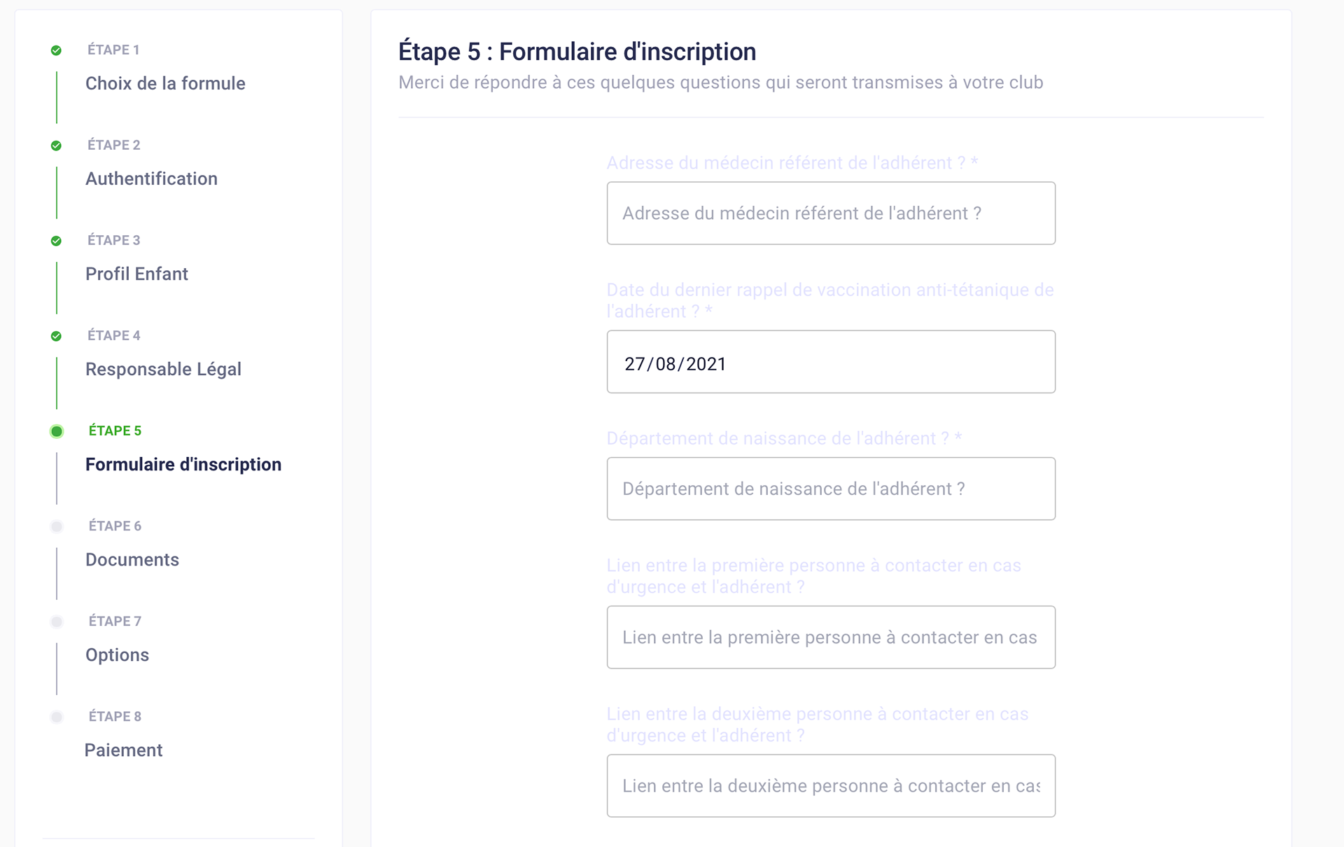 Remplissez les informations complémentaires et cliquez sur "CONTINUER" lorsque vous avez terminé