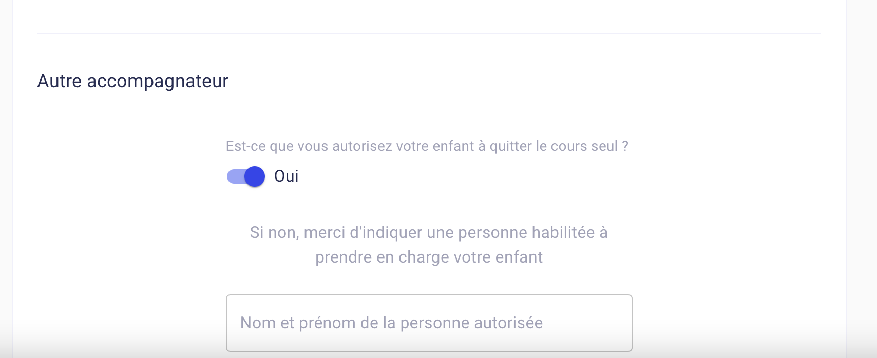 ajouter ou non des accompagnateurs autorisés