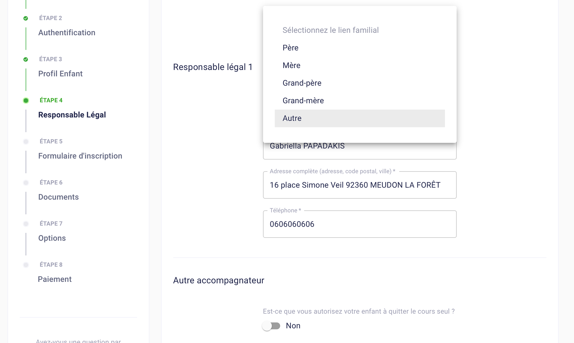 précisez votre lien familial avec l'enfant