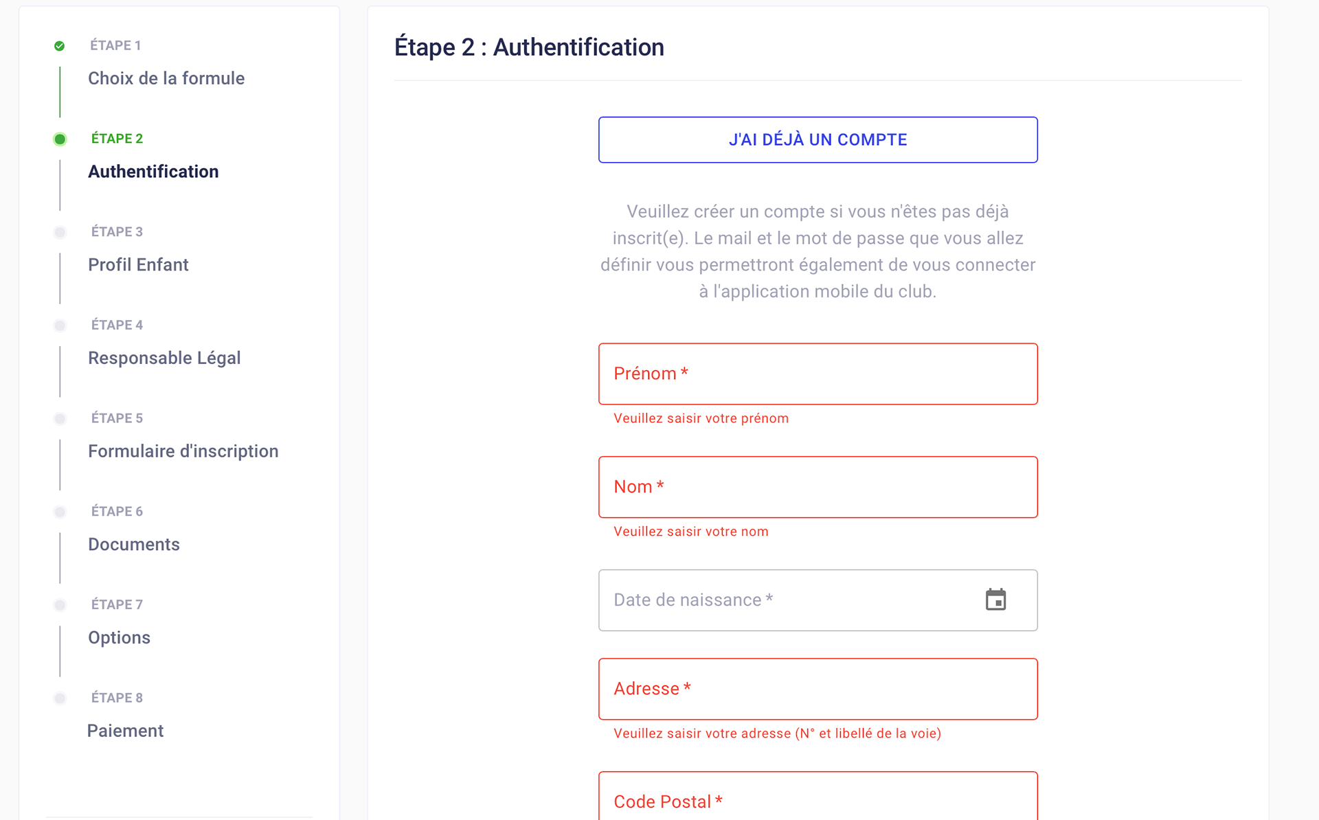 Créez votre compte pour vous ou entant que parent d'un adhérent