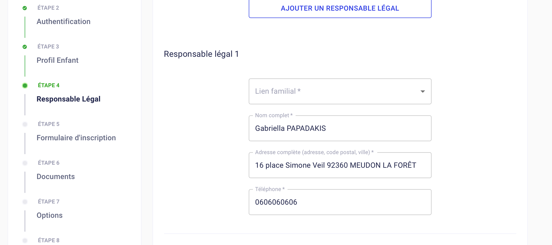 L'enfant est automatiquement rattaché à votre profil