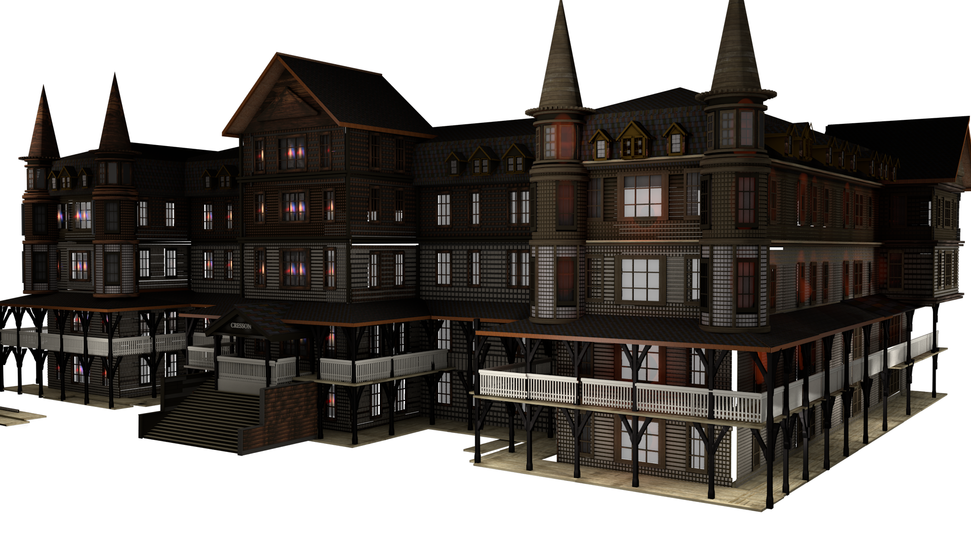 A 3D construction of the "Historic Mountain House Hotel" in Cresson Pennsylvania. (1850 - 1910)