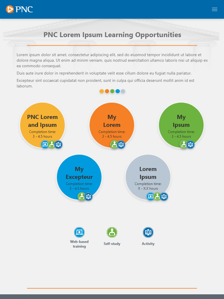 PNC University Portal Tablet Landing Page