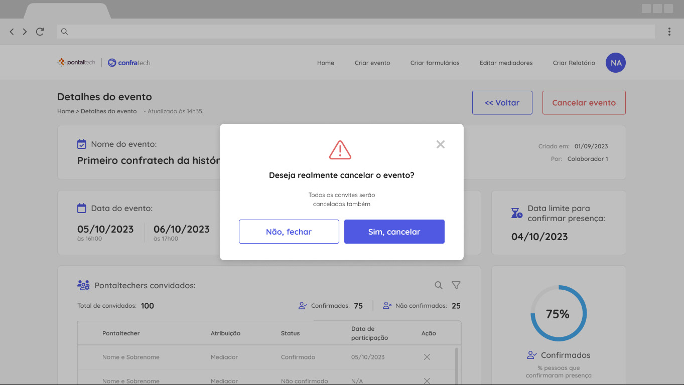 Modal de confirmação